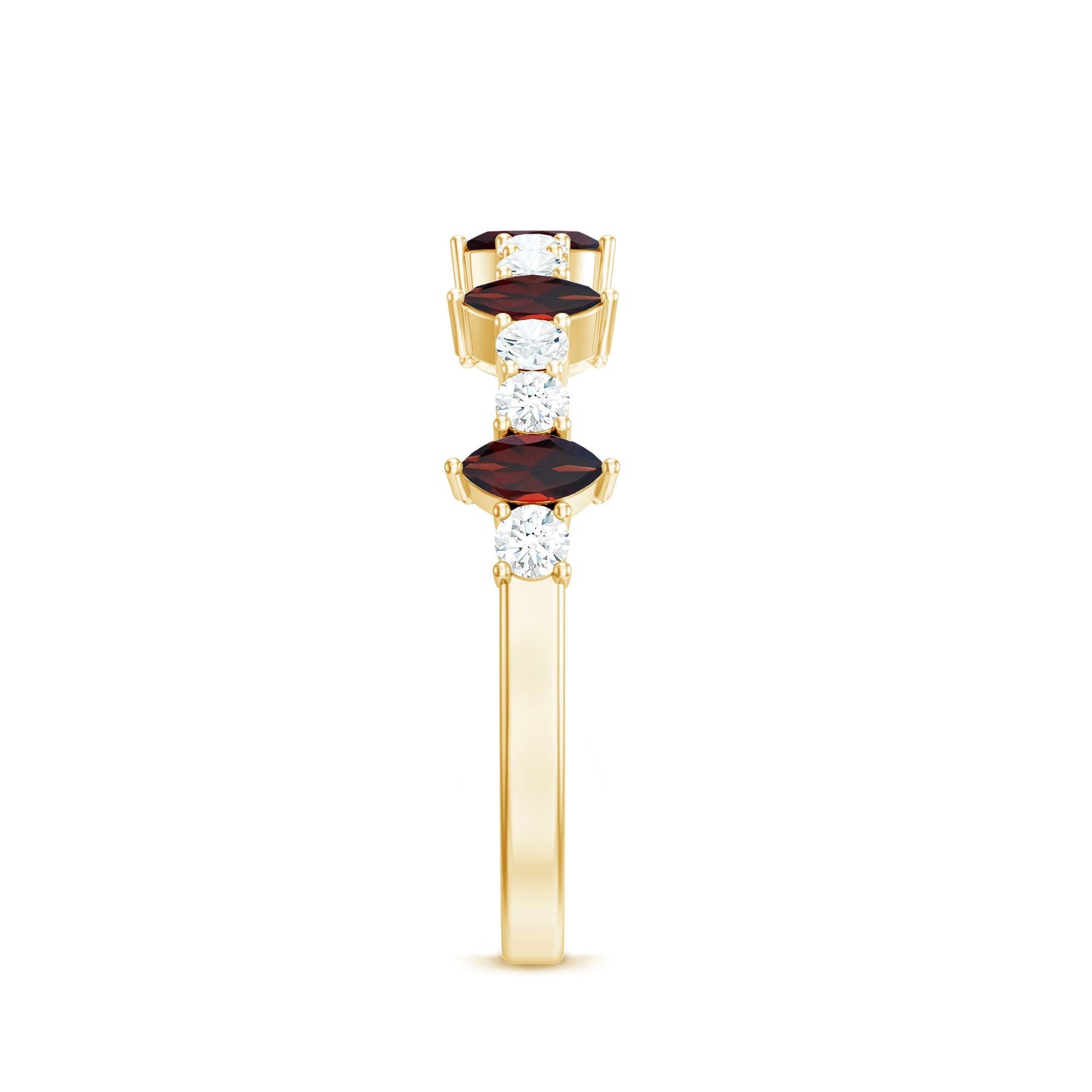 Natural Marquise Garnet Half Eternity Ring with Diamond