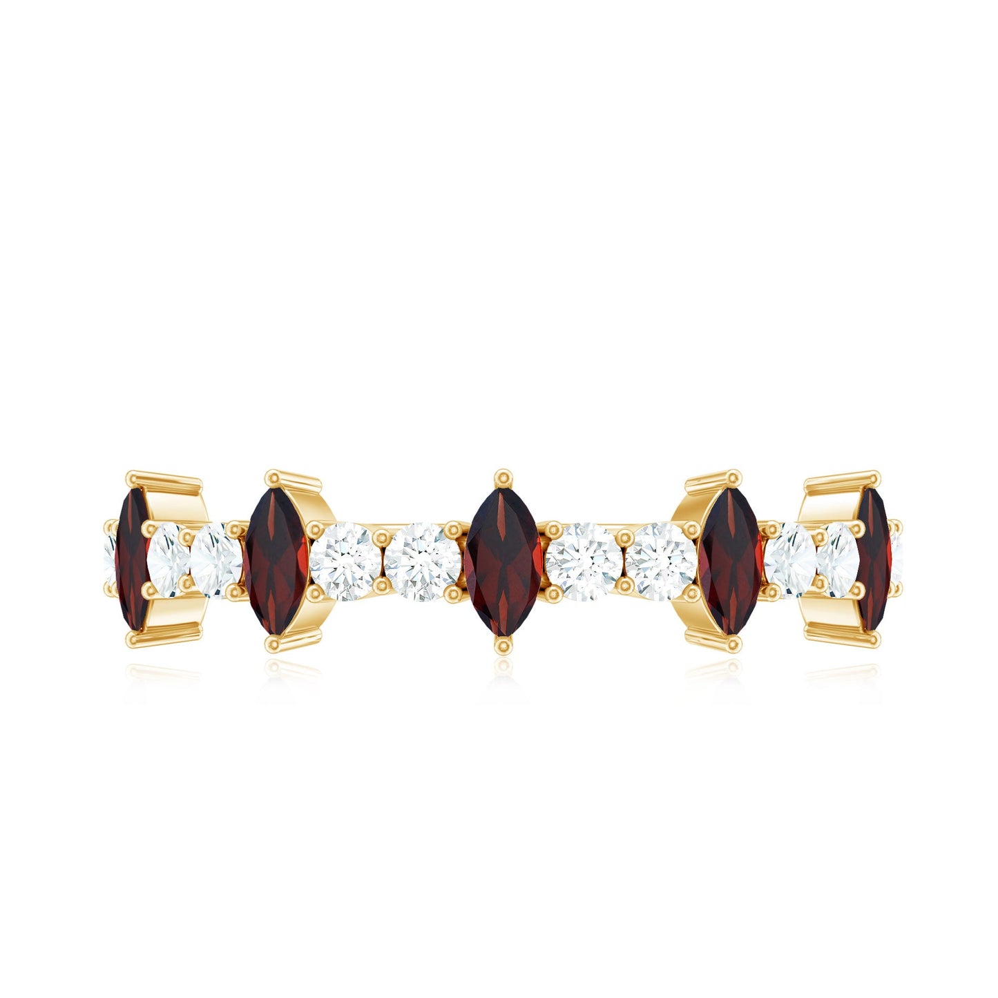 Natural Marquise Garnet Half Eternity Ring with Diamond