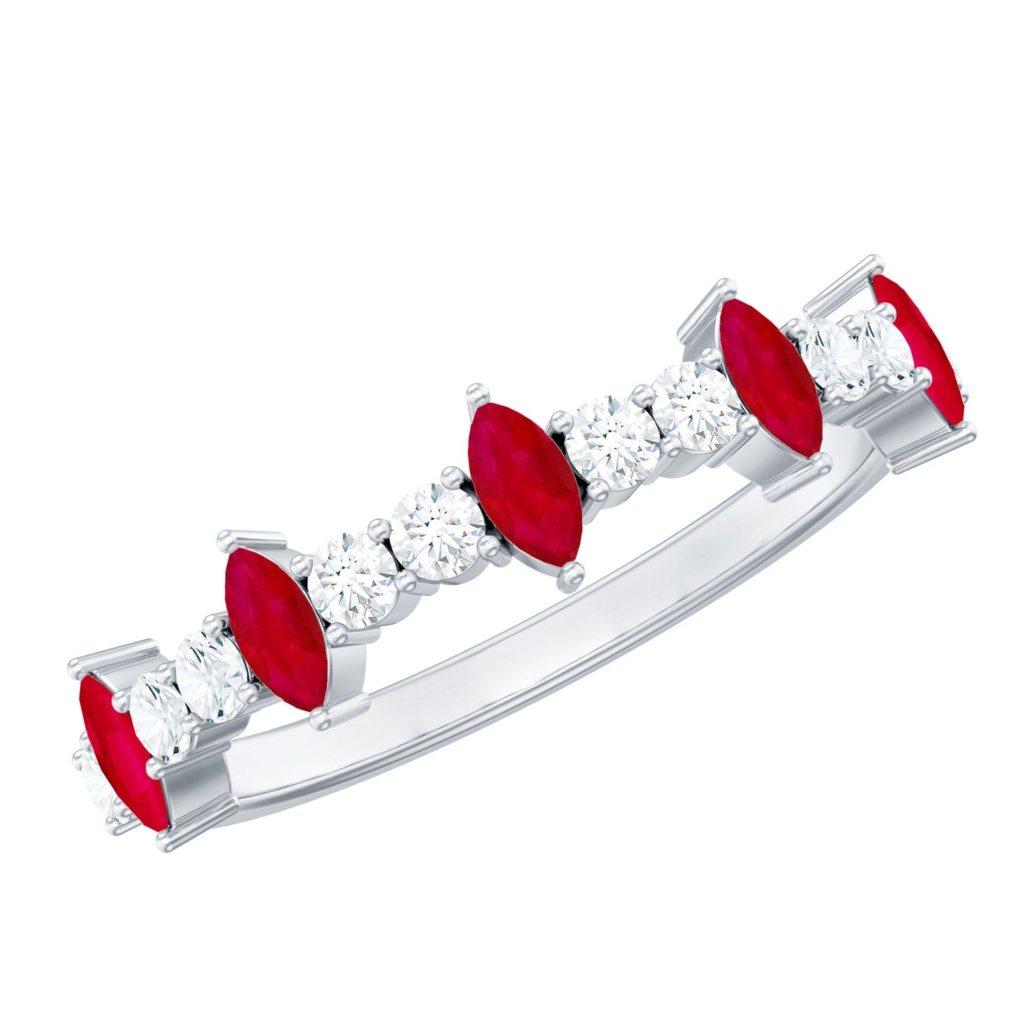 Natural Marquise Ruby Diamond Half Eternity Ring