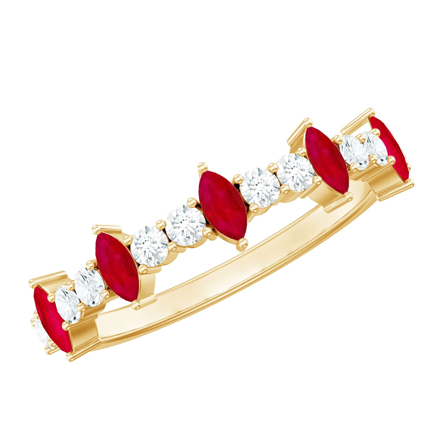 Natural Marquise Ruby Diamond Half Eternity Ring