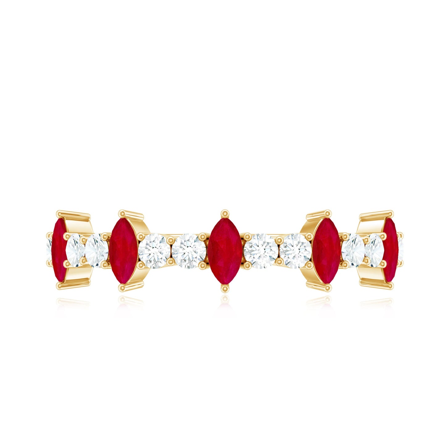 Natural Marquise Ruby Diamond Half Eternity Ring