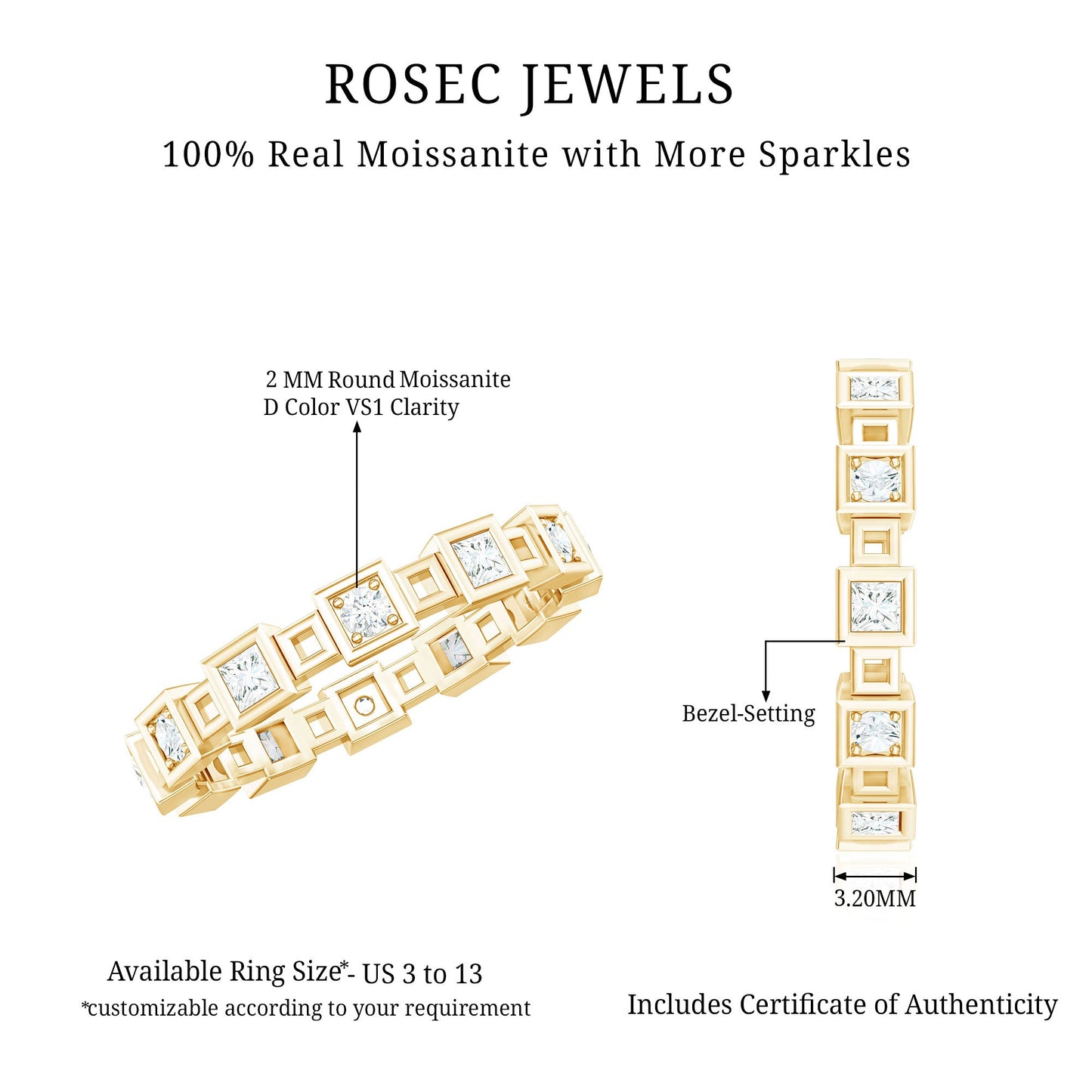 Princess Cut Moissanite Contemporary Wedding Band Ring