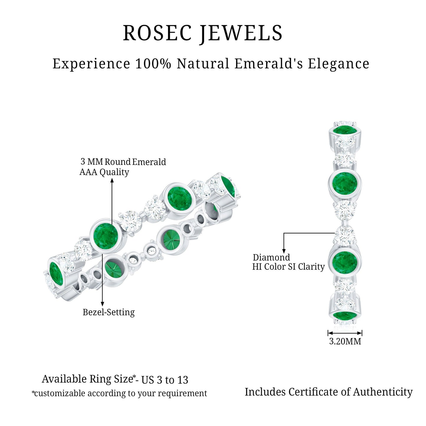 Natural Emerald Diamond Eternity Ring with Certificate