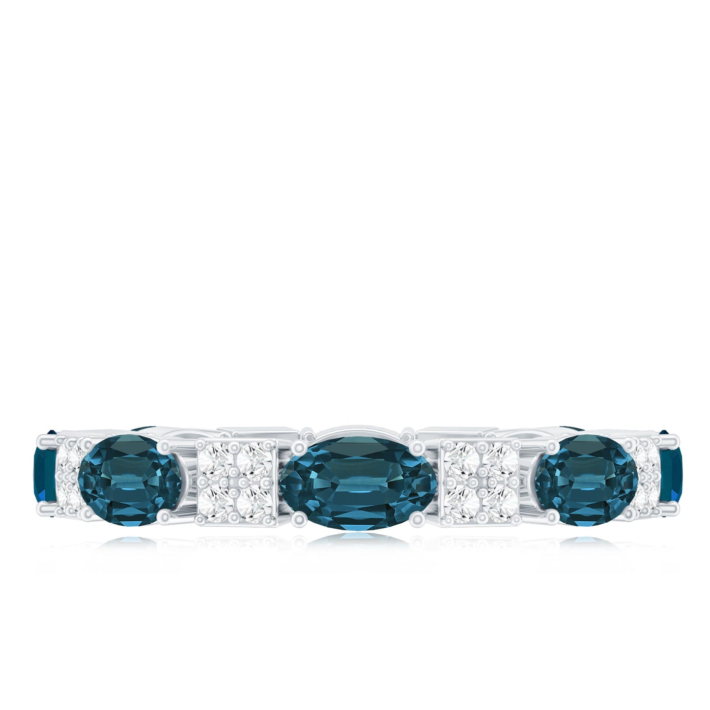 Oval London Blue Topaz Full Eternity Band Ring with Diamond