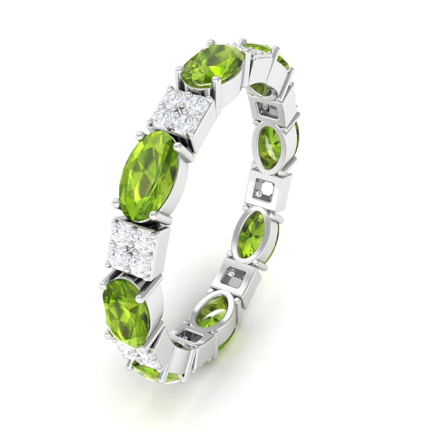 Oval Cut Peridot and Diamond Eternity Ring