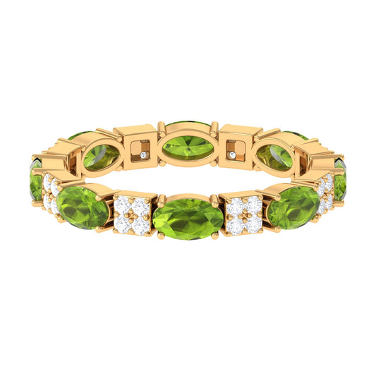 Oval Cut Peridot and Diamond Eternity Ring