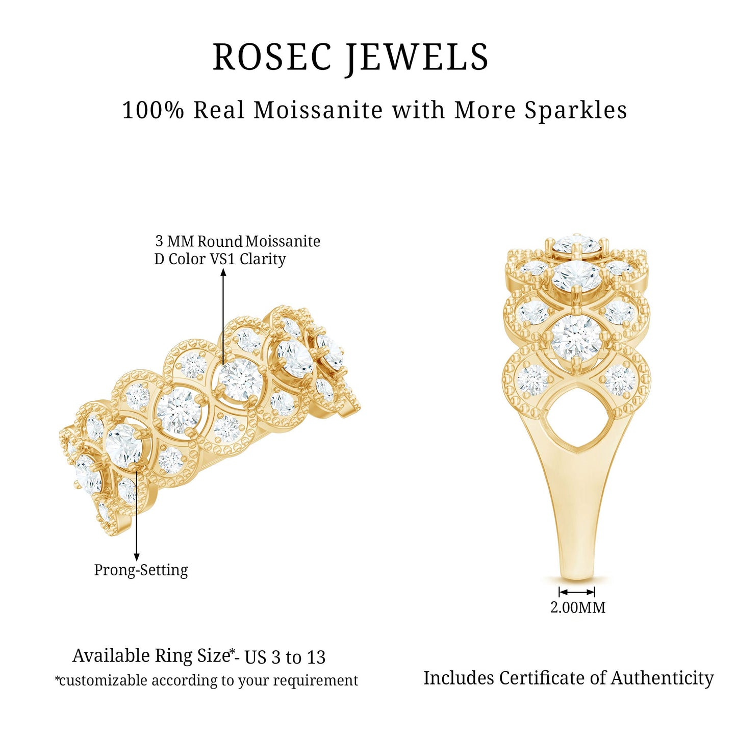 Designer Certified Moissanite Wedding Band for Women