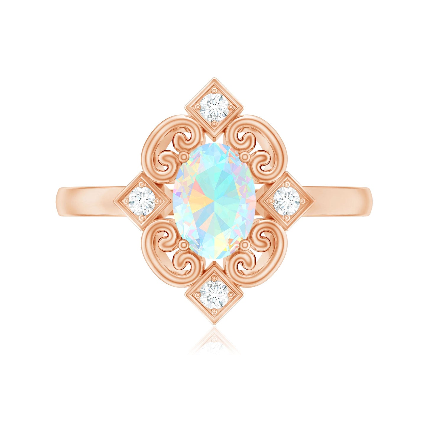 Oval Cut Certified Ethiopian Opal Vintage Inspired Engagement Ring with Diamond