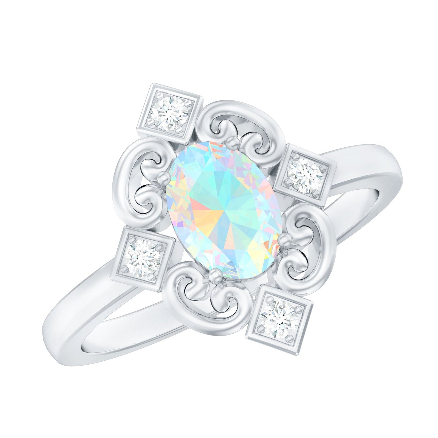 Oval Cut Certified Ethiopian Opal Vintage Inspired Engagement Ring with Diamond