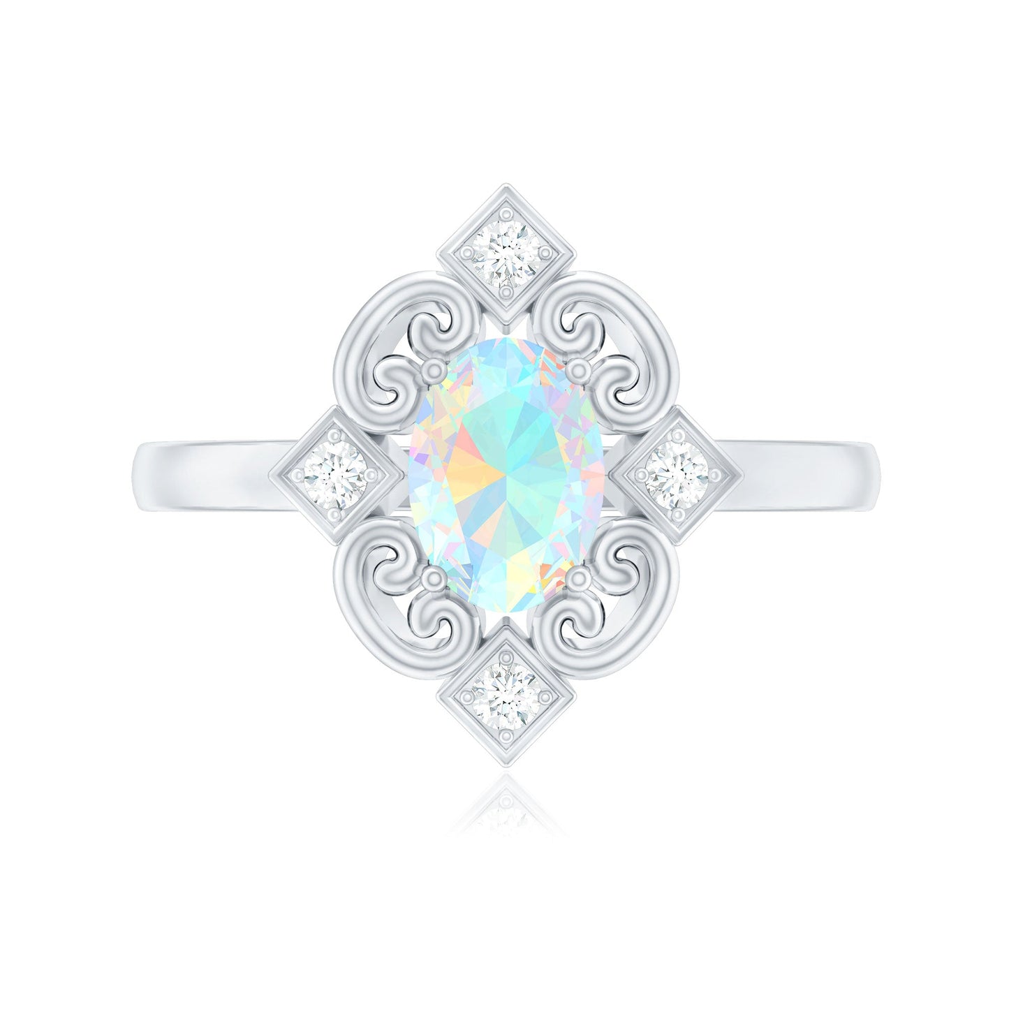 Oval Cut Certified Ethiopian Opal Vintage Inspired Engagement Ring with Diamond