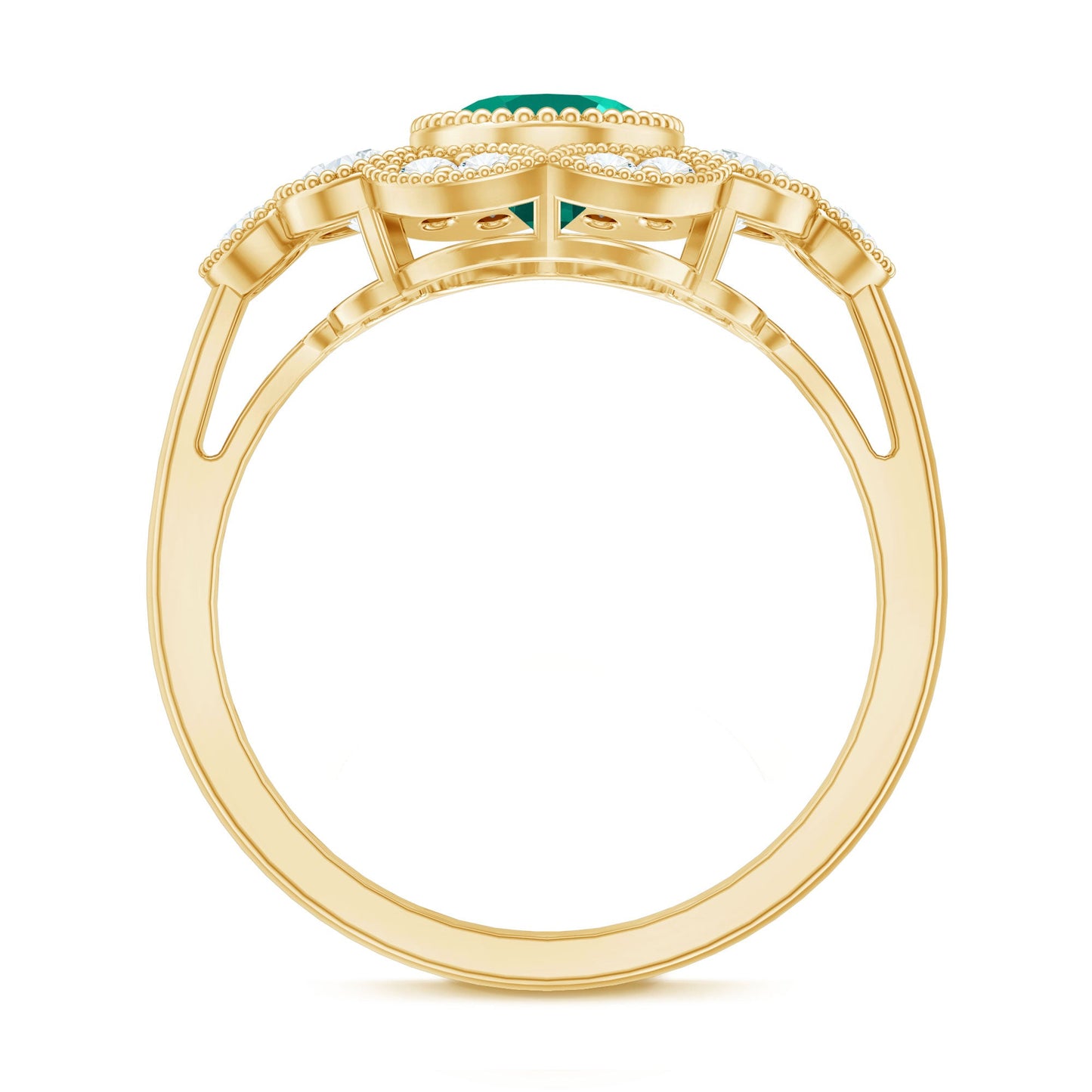 Certified Oval Lab Grown Emerald Antique Looking Engagement Ring