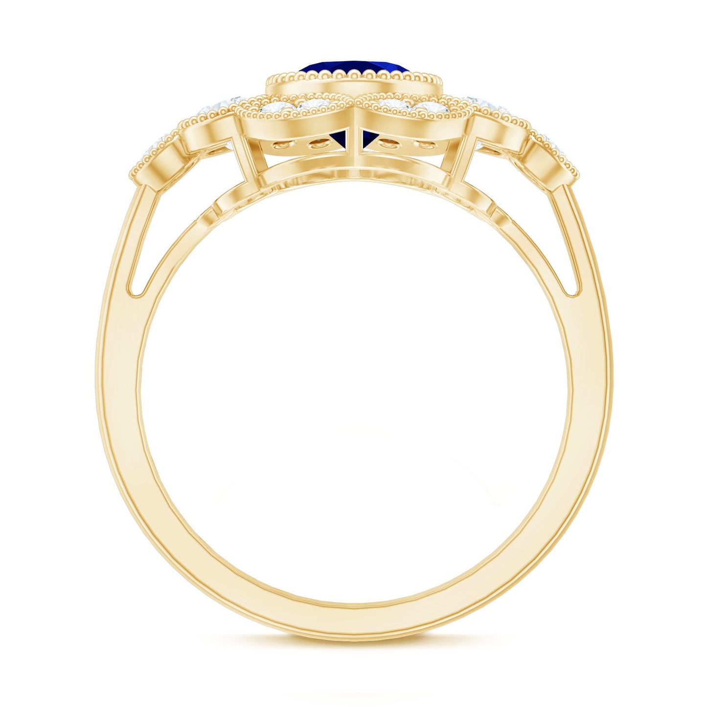Vintage Looking 1.5 Carat Lab Grown Blue Sapphire Engagement Ring with Diamond