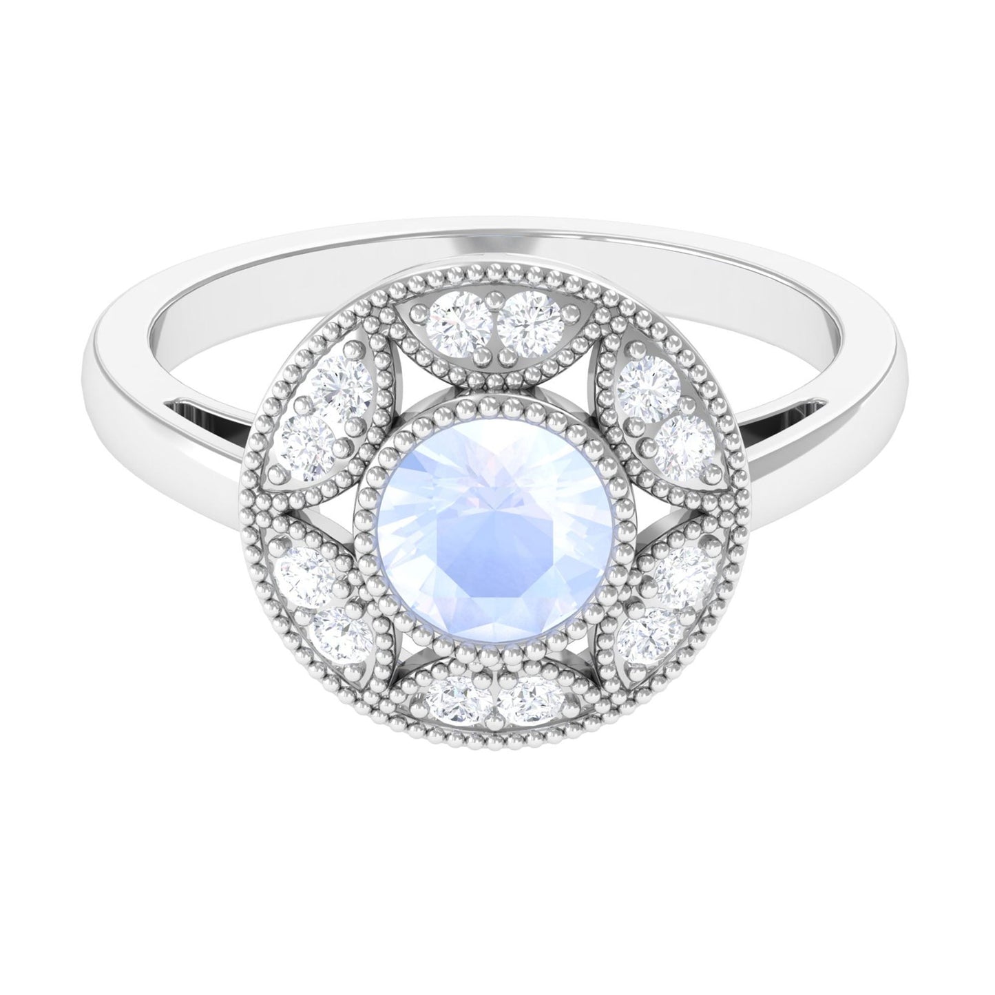 0.3 Carat Round Moonstone and Diamond Vintage Engagement Ring