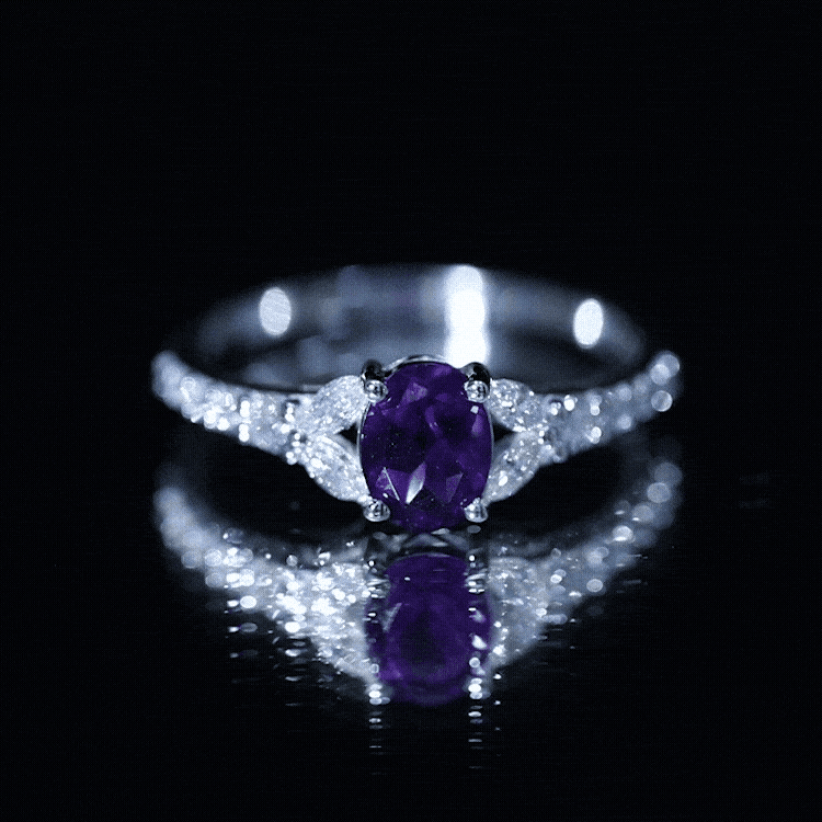 Natural 1 Carat Amethyst Oval Engagement Ring with Diamond