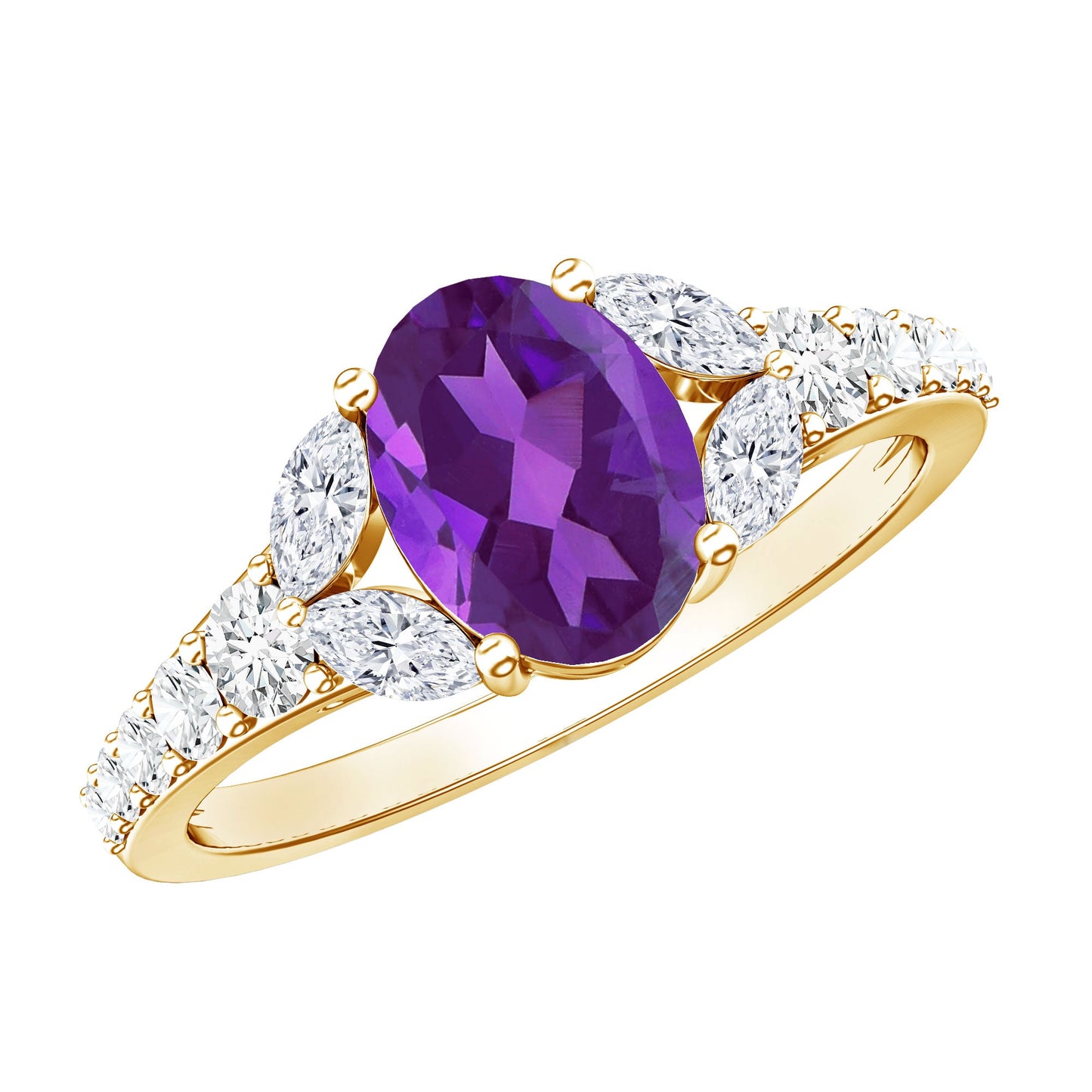 Natural 1 Carat Amethyst Oval Engagement Ring with Diamond