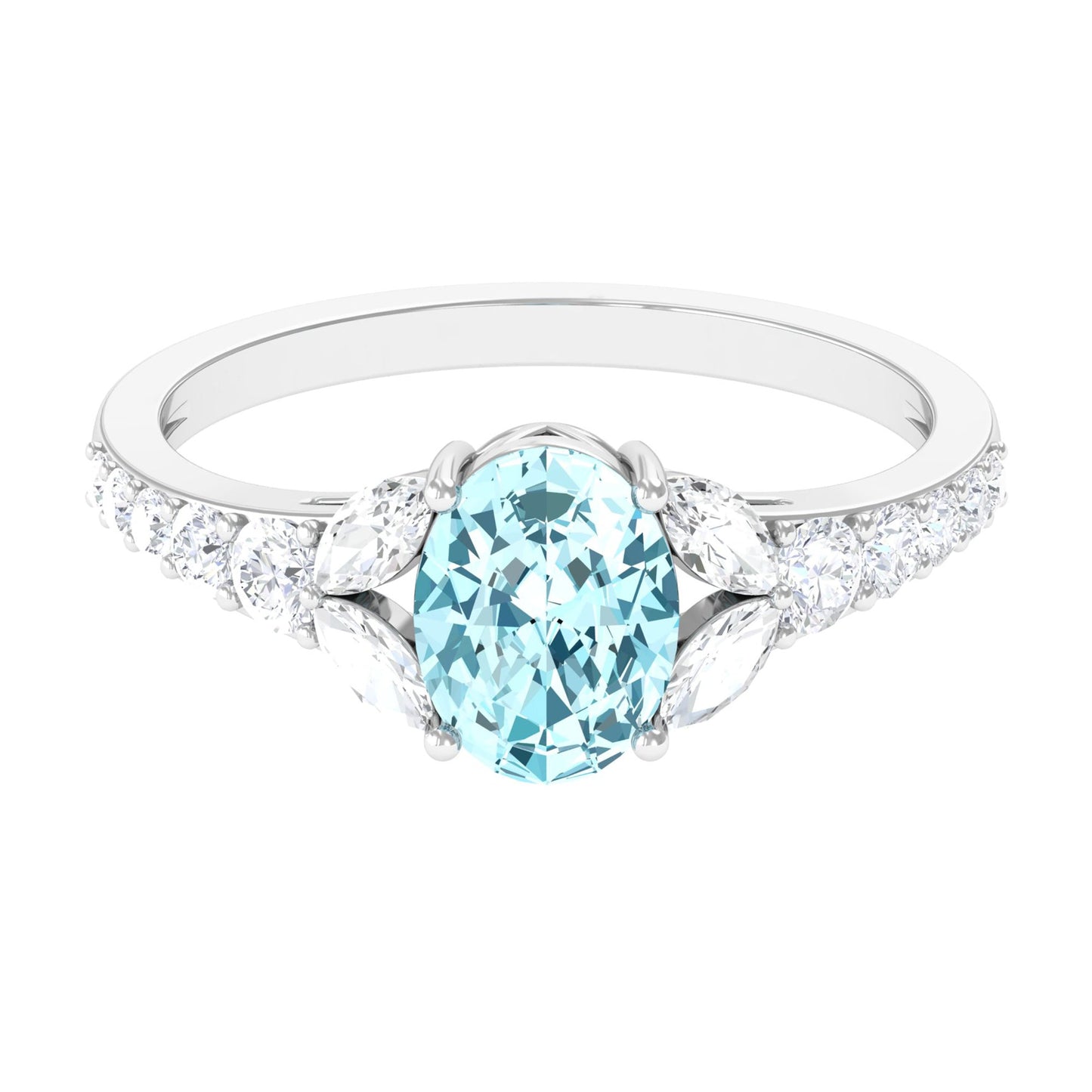 1 Carat Oval Aquamarine Engagement Ring with Diamond