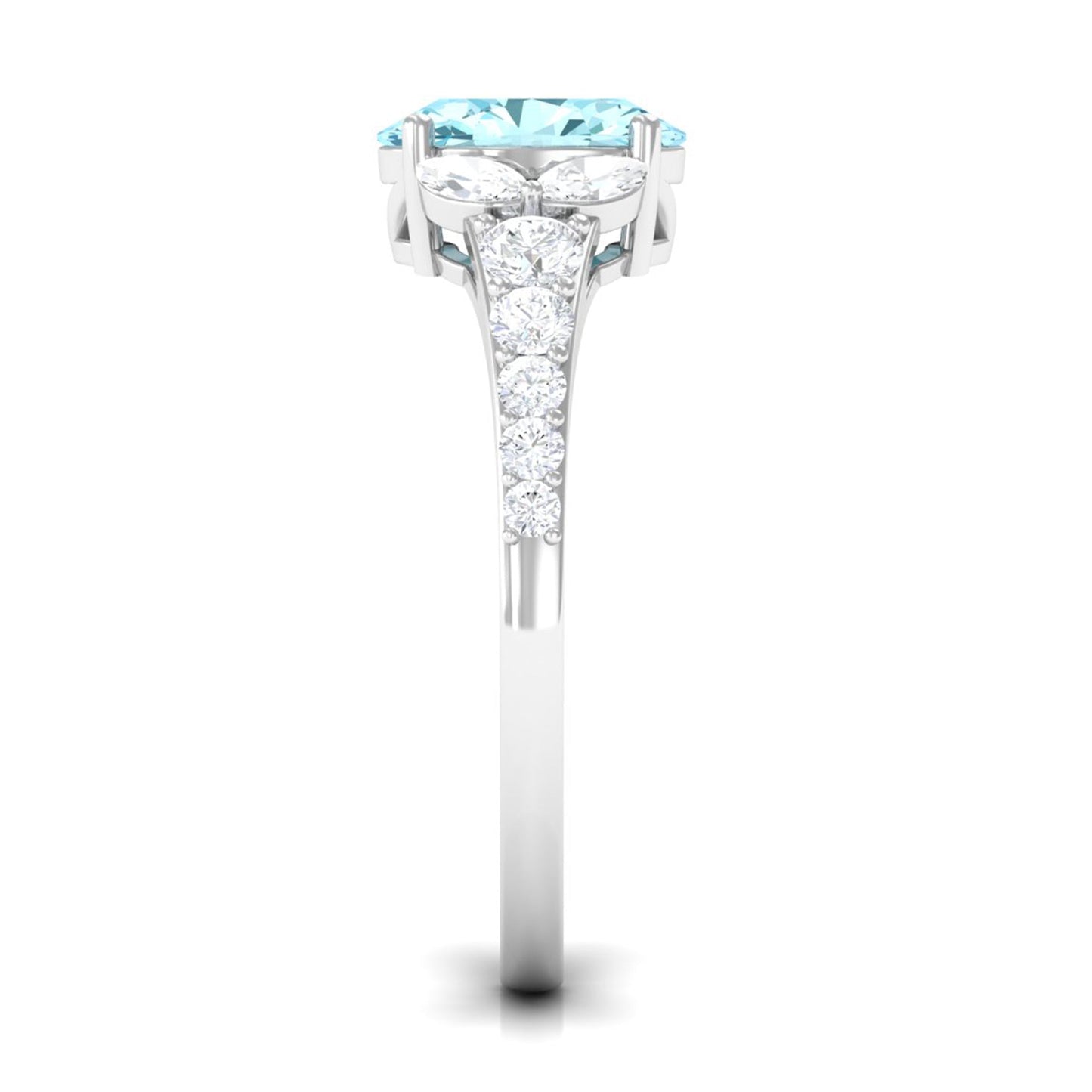 1 Carat Oval Aquamarine Engagement Ring with Diamond