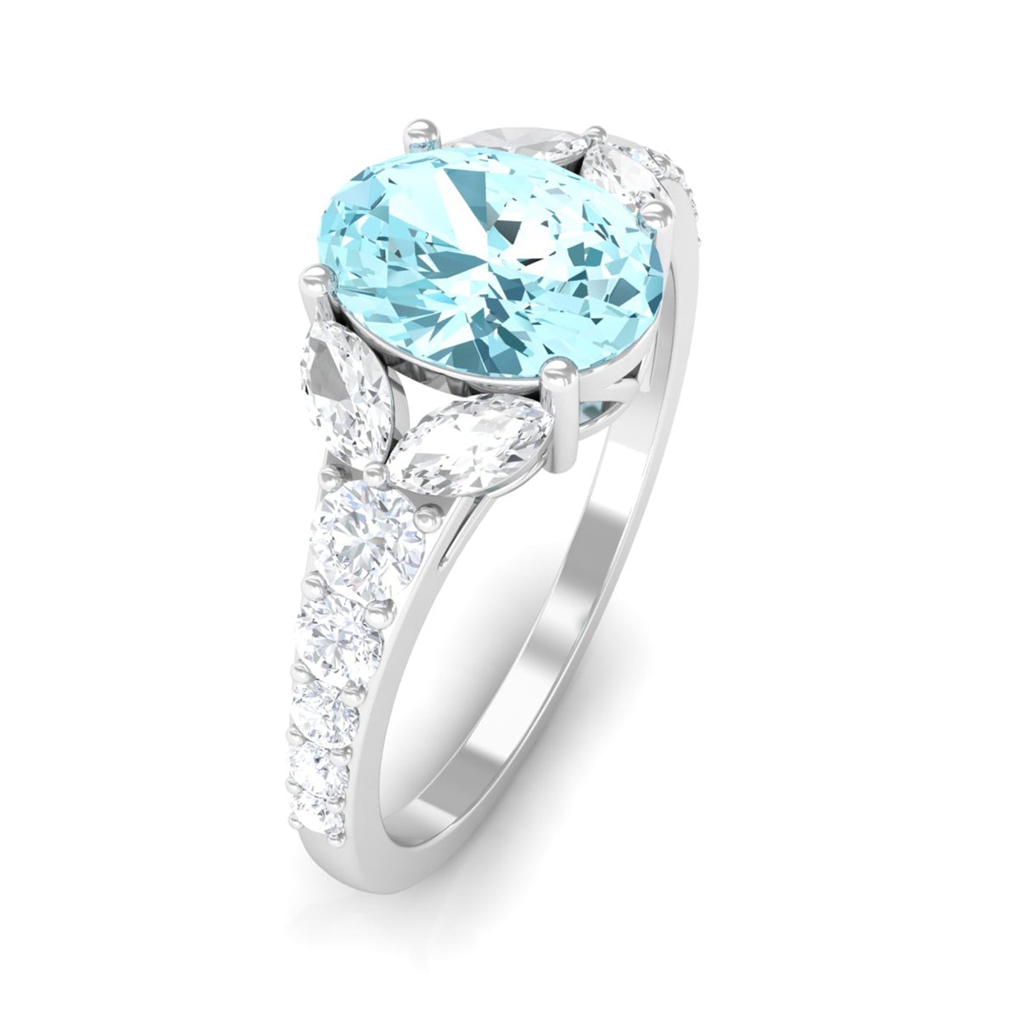 1 Carat Oval Aquamarine Engagement Ring with Diamond