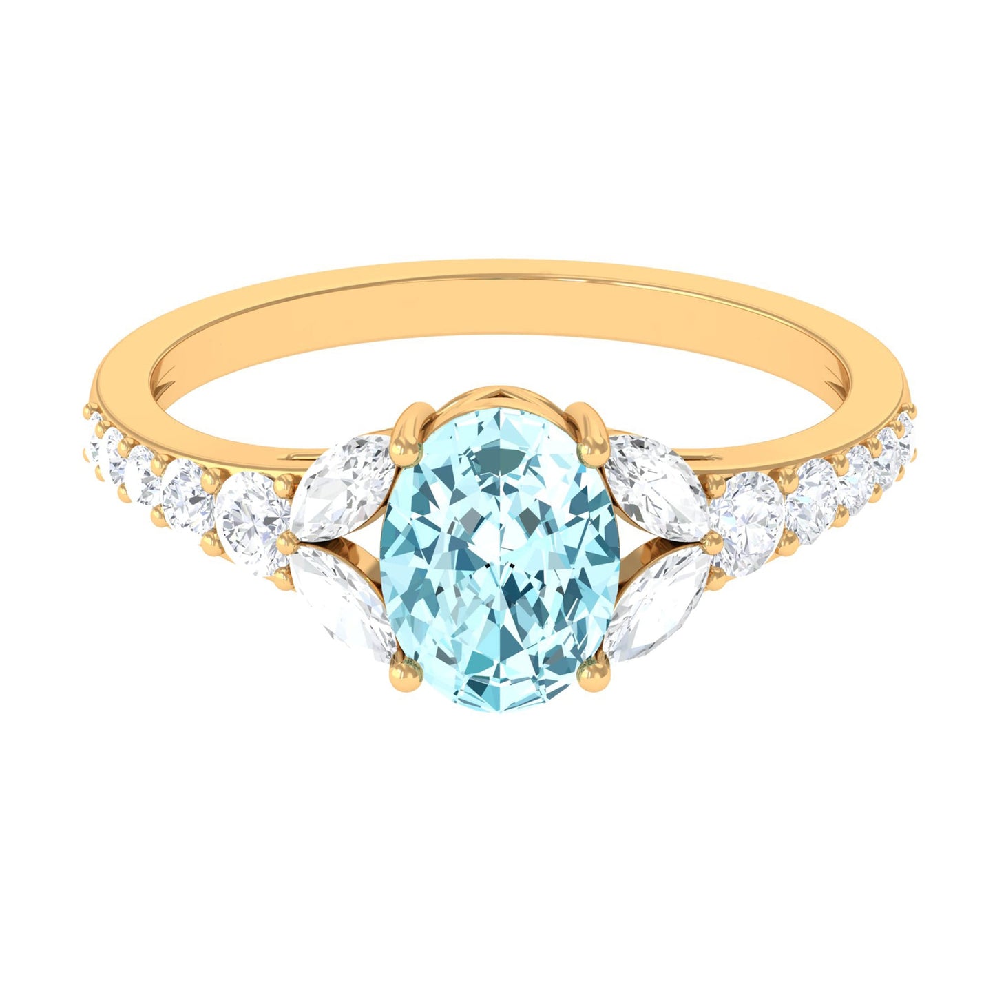 1 Carat Oval Aquamarine Engagement Ring with Diamond