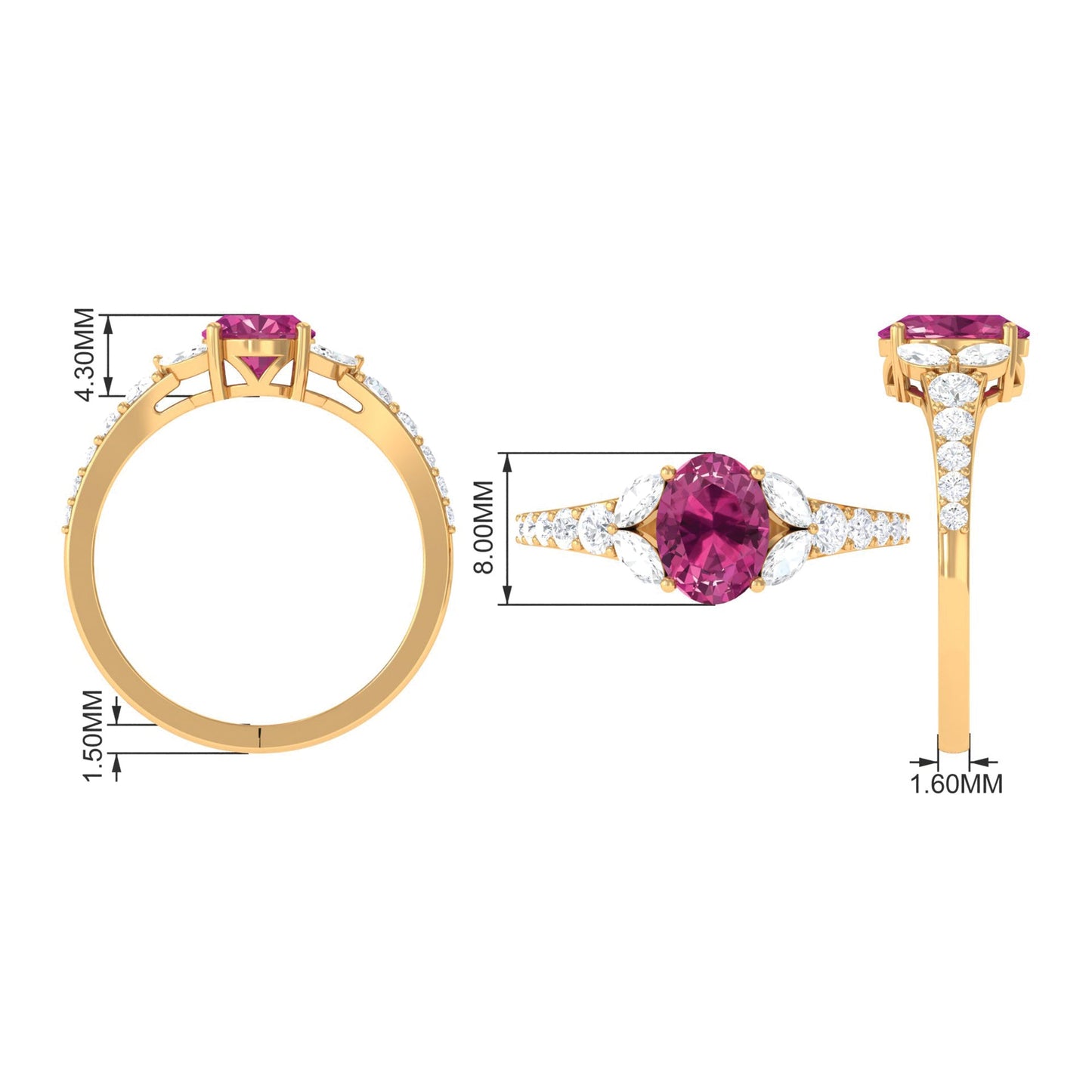 Split Shank Oval Pink Tourmaline Solitaire Engagement Ring with Moissanite