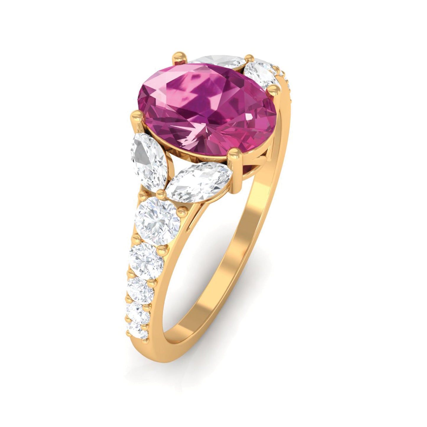 Split Shank Oval Pink Tourmaline Solitaire Engagement Ring with Moissanite
