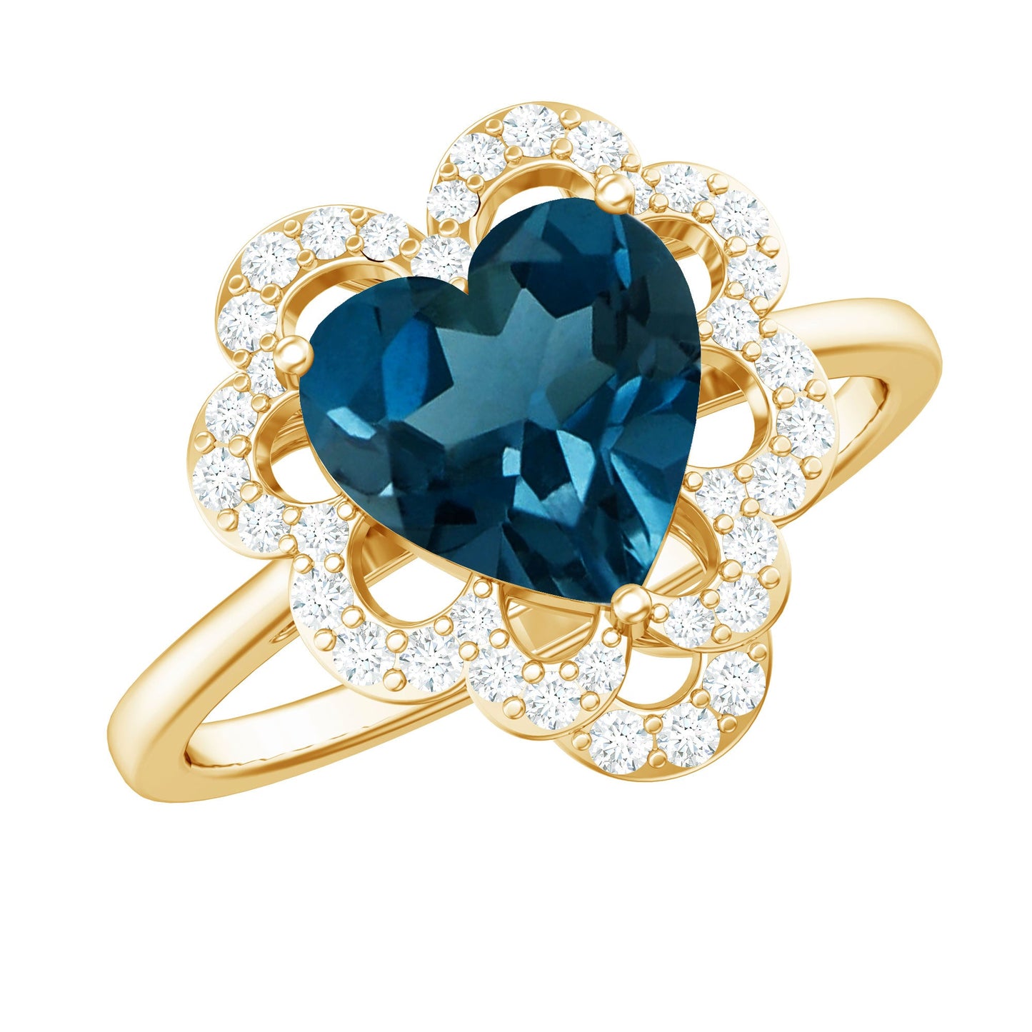 2 Carat Heart Shape London Blue Topaz Designer Engagement Ring with Diamond Halo