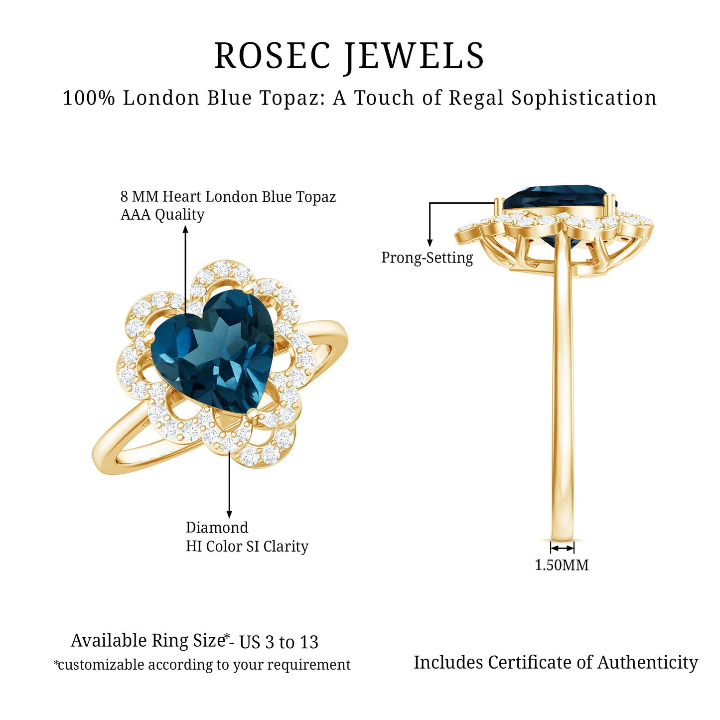 2 Carat Heart Shape London Blue Topaz Designer Engagement Ring with Diamond Halo