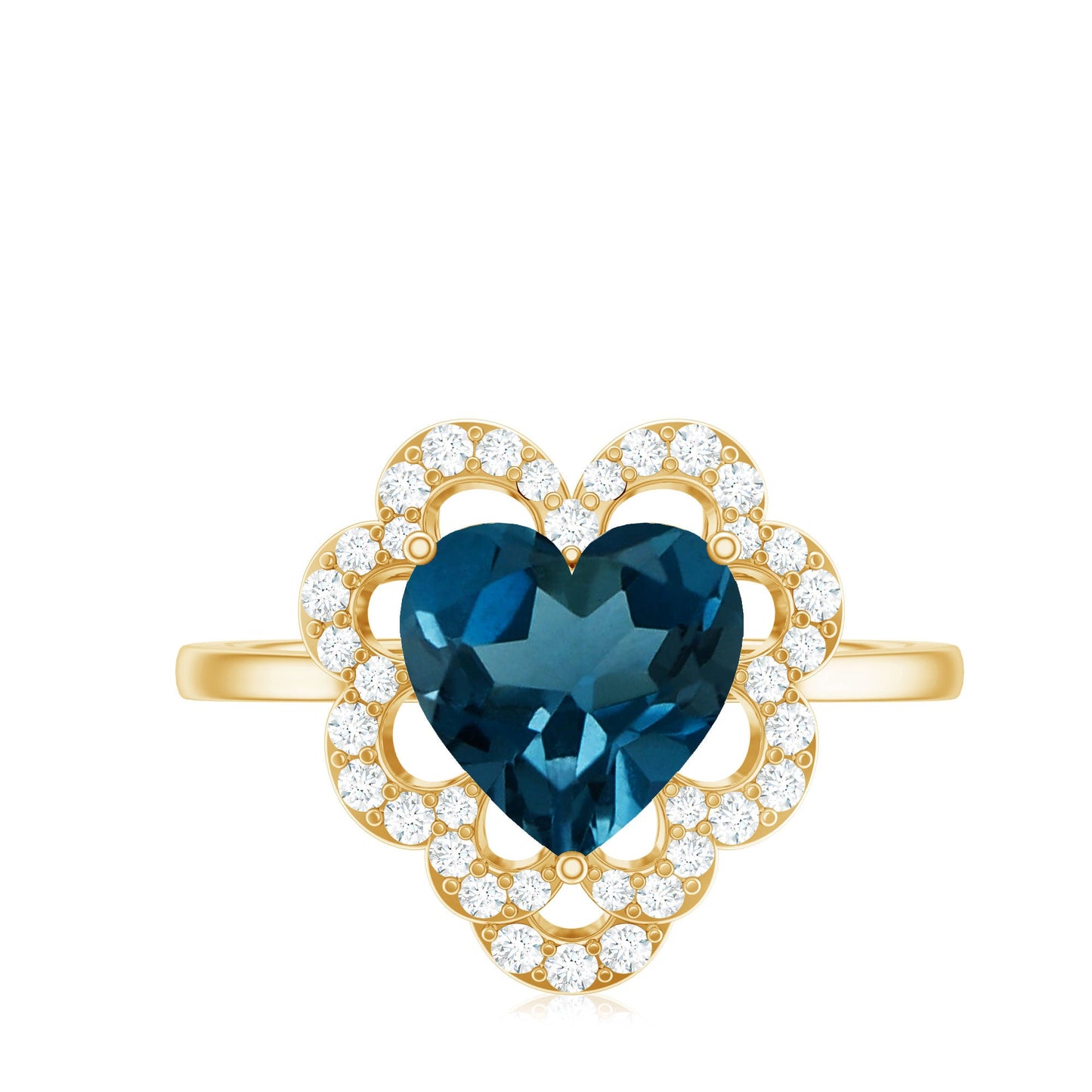 2 Carat Heart Shape London Blue Topaz Designer Engagement Ring with Diamond Halo