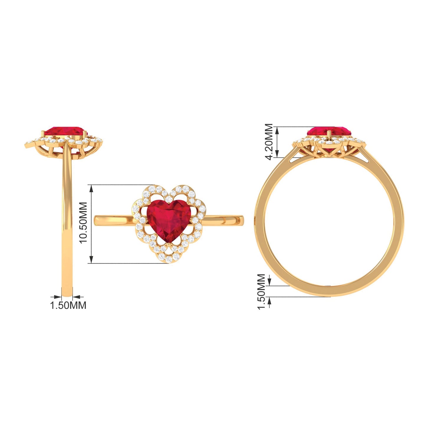 0.9 Carat Lab Created Ruby Heart Engagement Ring with Diamond Accent