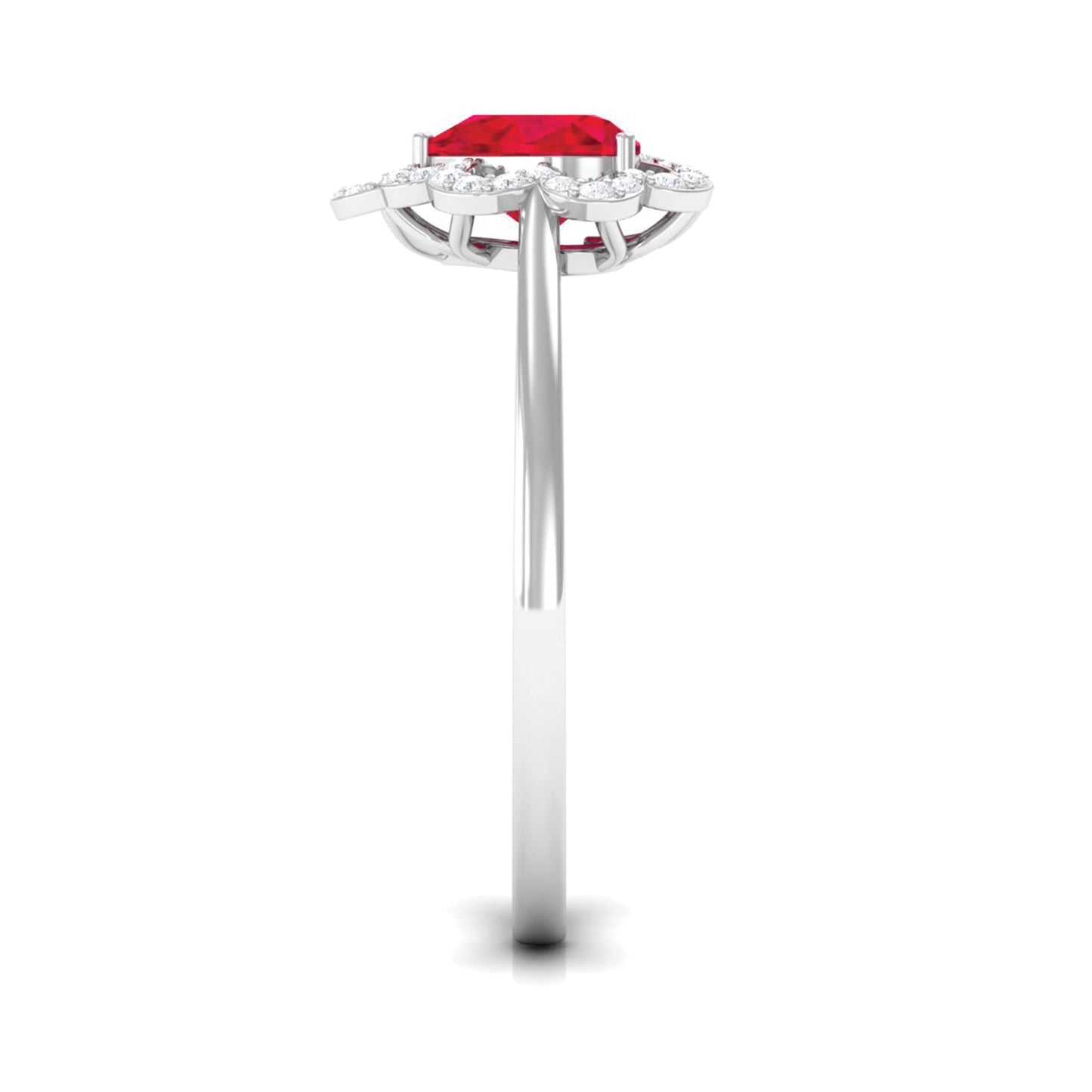 0.9 Carat Lab Created Ruby Heart Engagement Ring with Diamond Accent