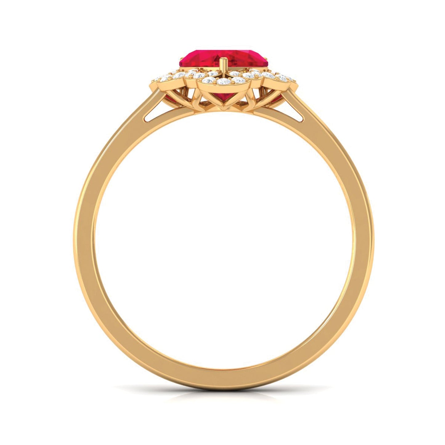 0.9 Carat Lab Created Ruby Heart Engagement Ring with Diamond Accent
