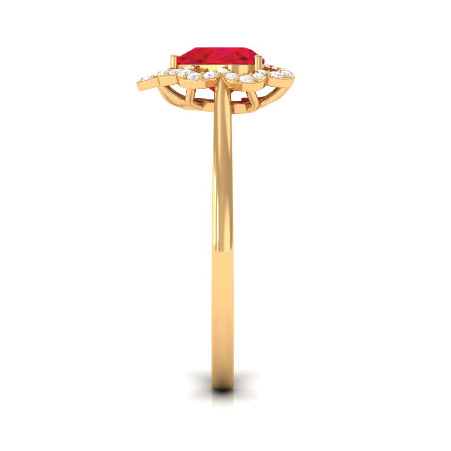 0.9 Carat Lab Created Ruby Heart Engagement Ring with Diamond Accent