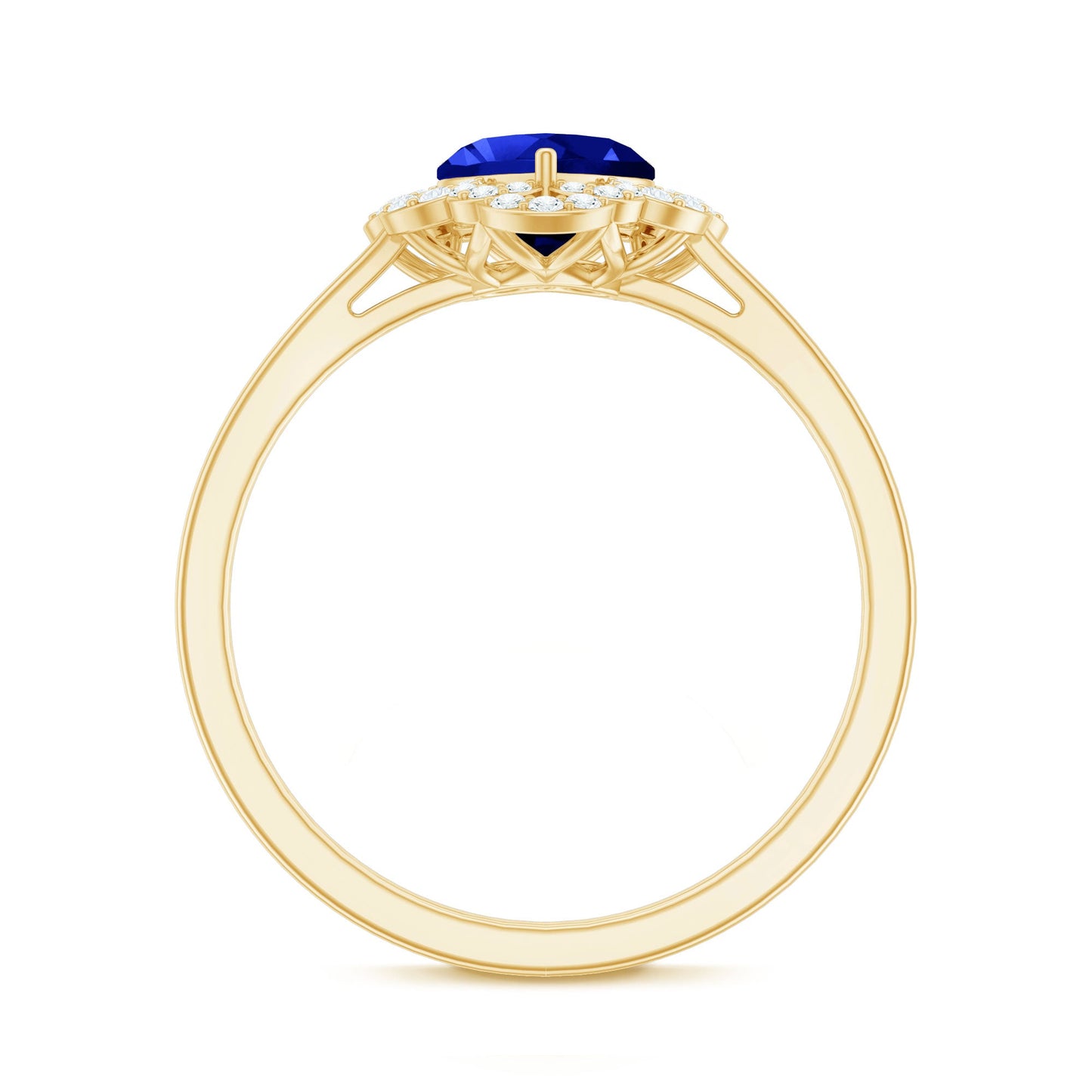 0.9 Carat Heart Lab Grown Blue Sapphire Designer Engagement Ring with Diamond