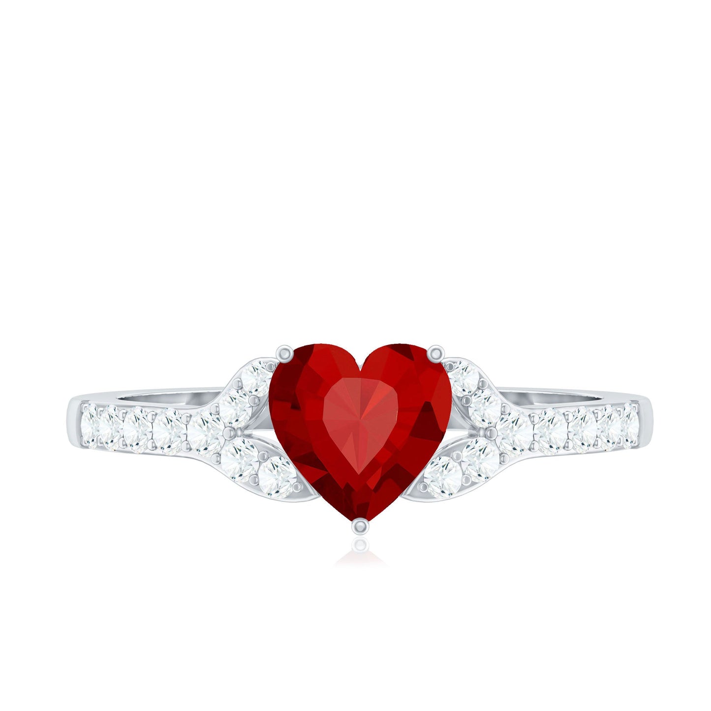 Heart Shape Lab Grown Ruby Engagement Ring with Diamond