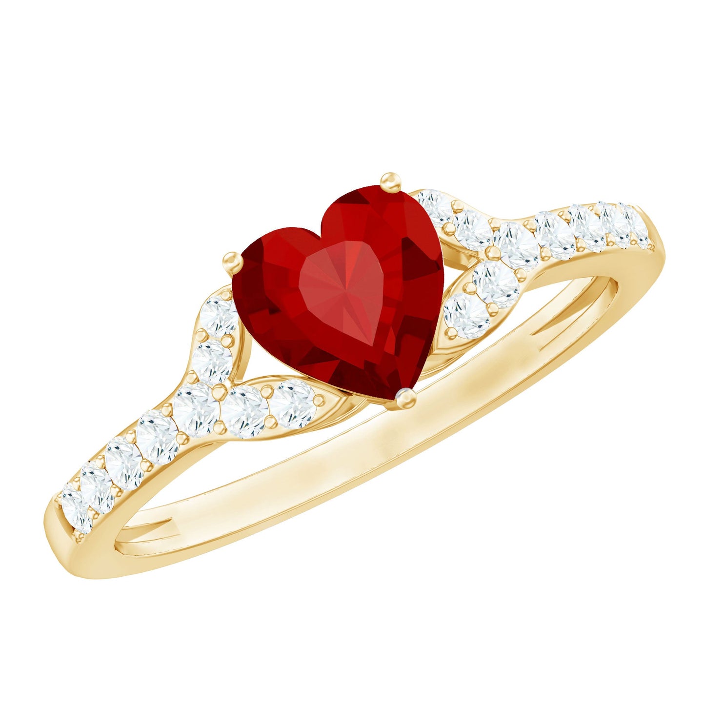 Heart Shape Lab Grown Ruby Engagement Ring with Diamond