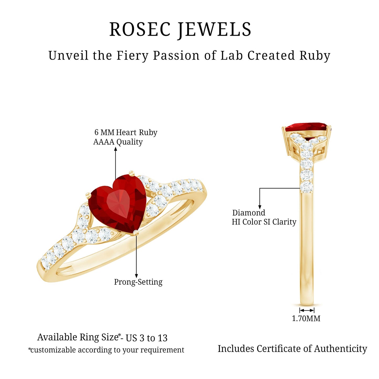 Heart Shape Lab Grown Ruby Engagement Ring with Diamond
