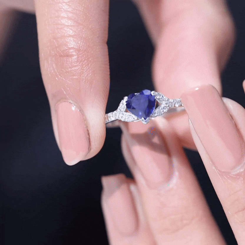 Certified 0.9 Carat Lab Grown Blue Sapphire Heart Engagement Ring with Real Diamond