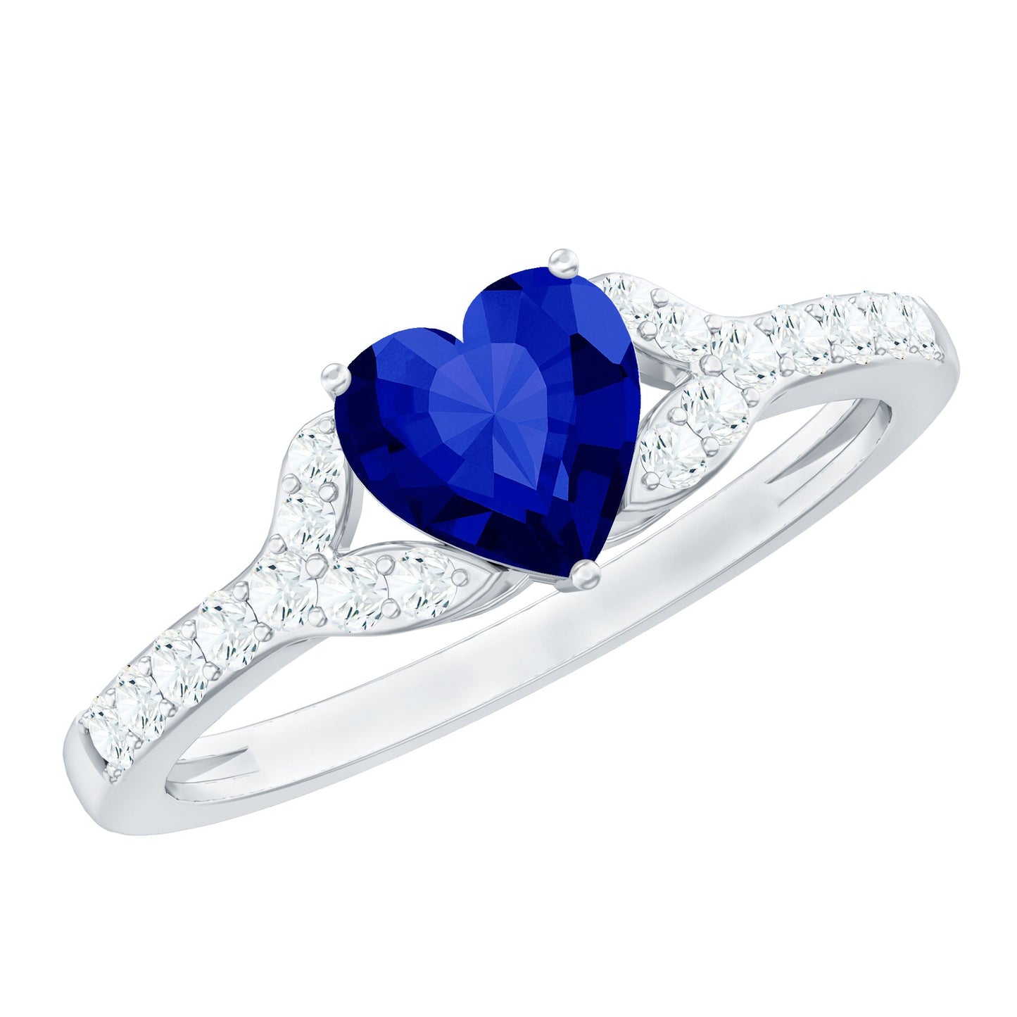 Certified 0.9 Carat Lab Grown Blue Sapphire Heart Engagement Ring with Real Diamond
