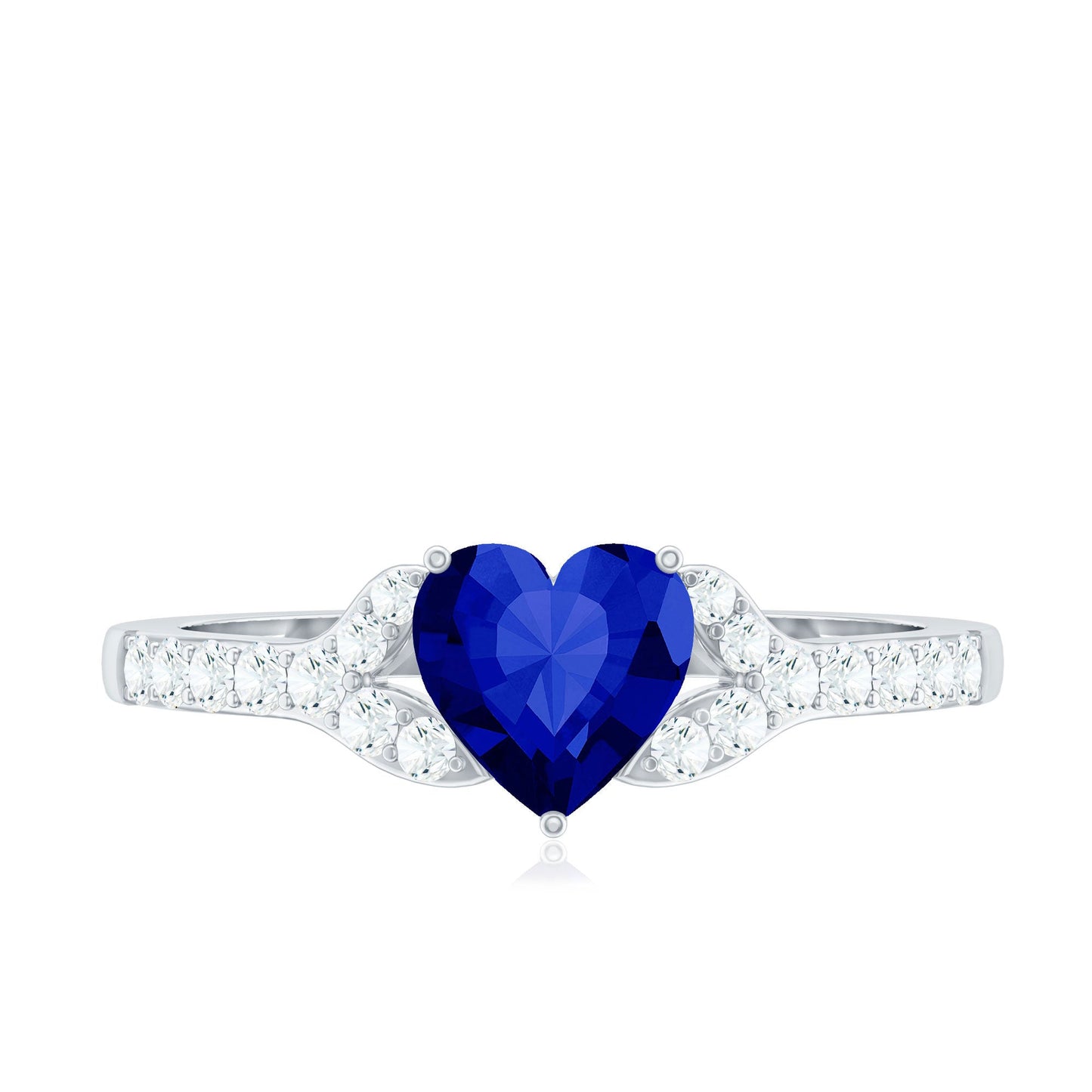 Certified 0.9 Carat Lab Grown Blue Sapphire Heart Engagement Ring with Real Diamond