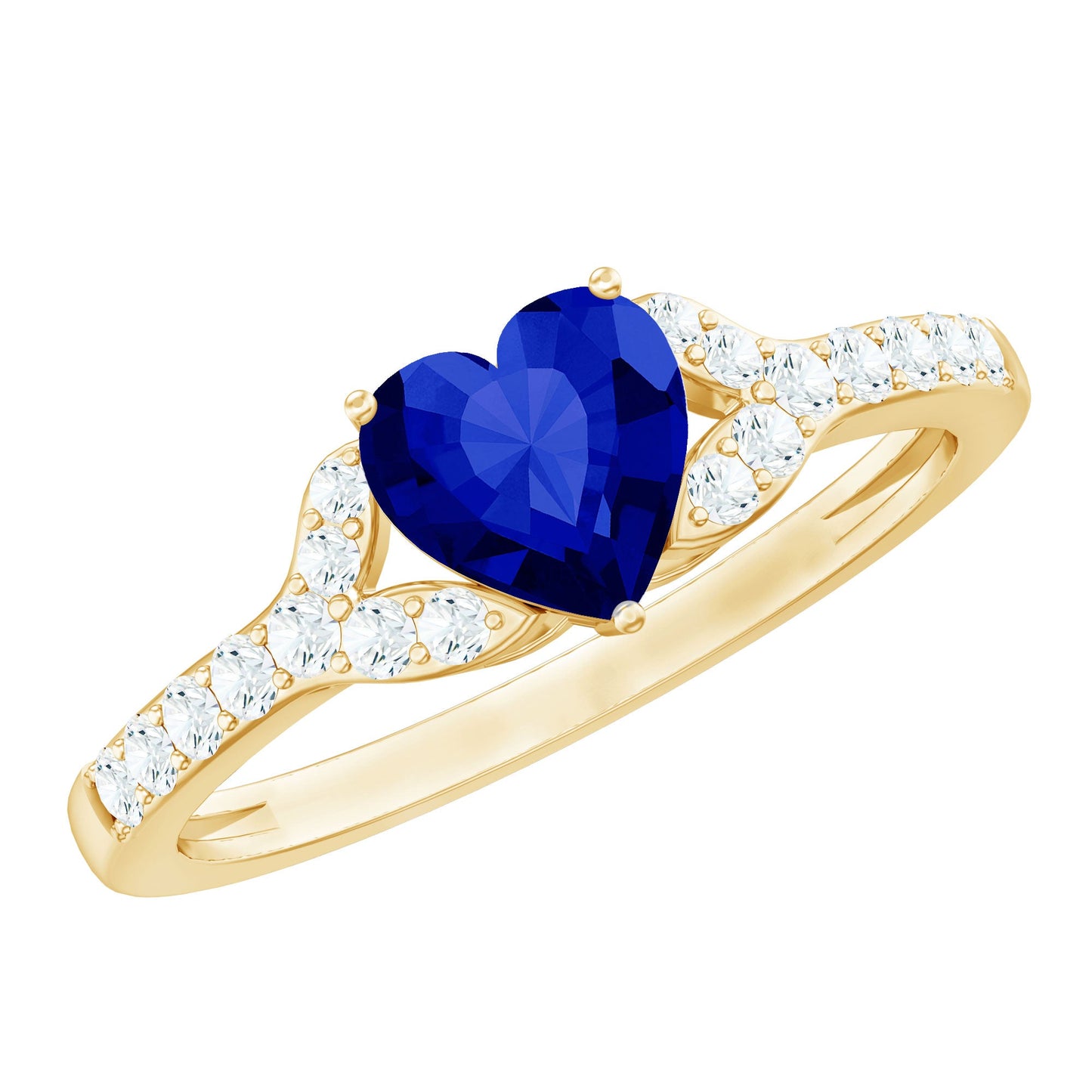 Certified 0.9 Carat Lab Grown Blue Sapphire Heart Engagement Ring with Real Diamond