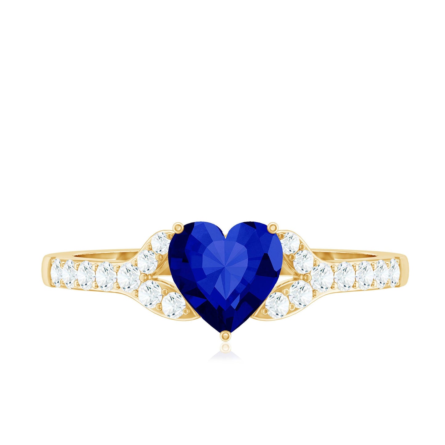 Certified 0.9 Carat Lab Grown Blue Sapphire Heart Engagement Ring with Real Diamond