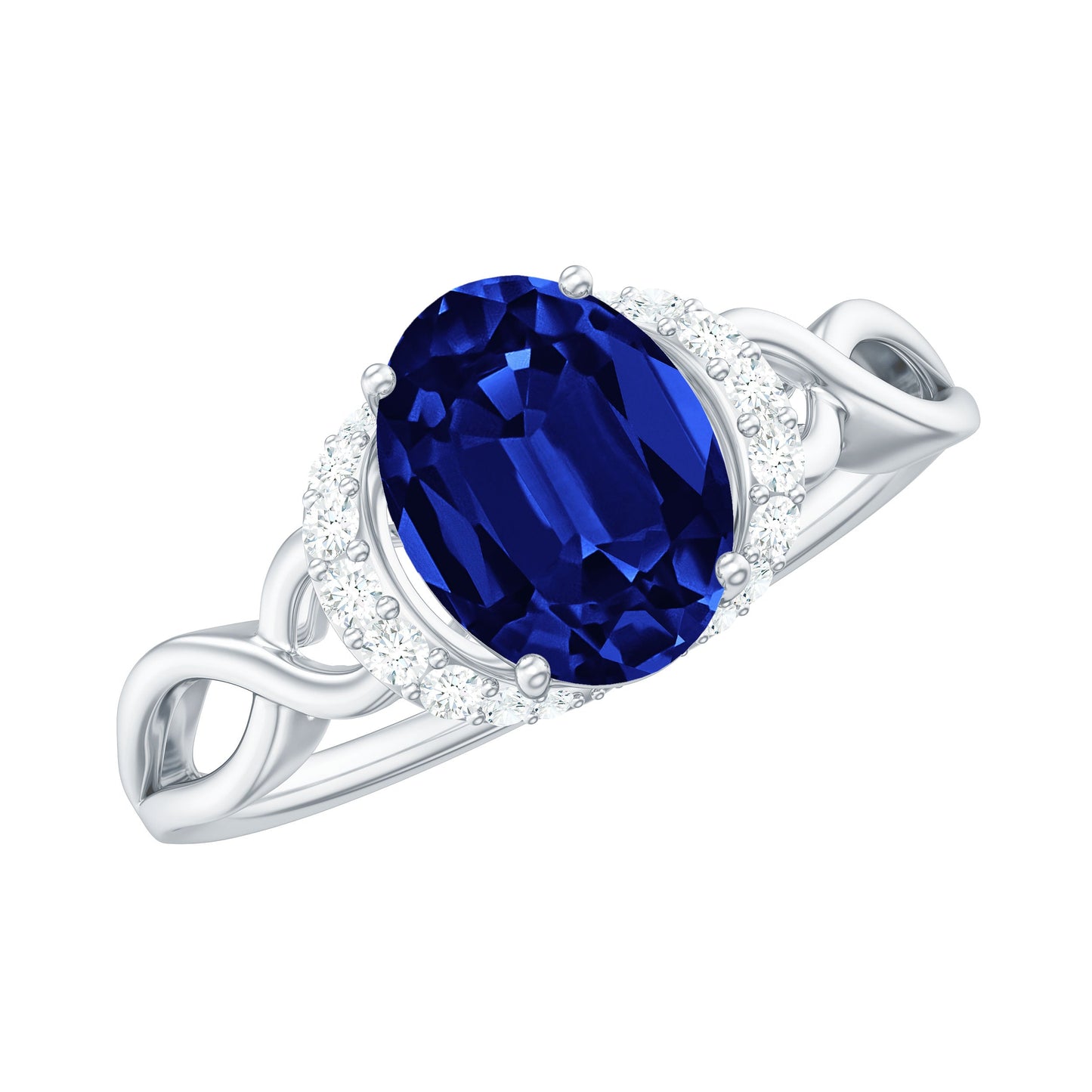 Certified 1.5 Carat Lab Grown Blue Sapphire Diamond Oval Engagement Ring with Crossover Shank