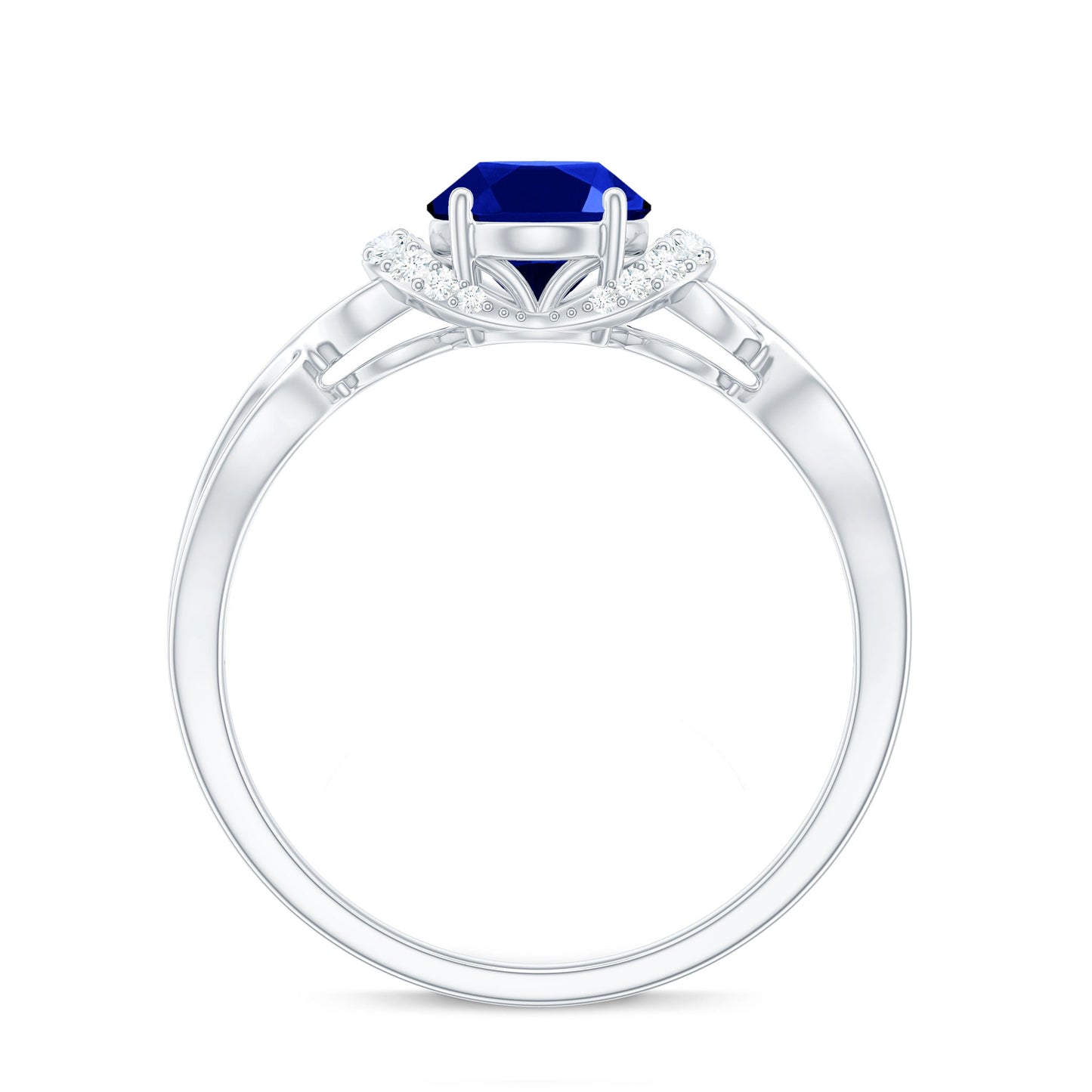 Certified 1.5 Carat Lab Grown Blue Sapphire Diamond Oval Engagement Ring with Crossover Shank