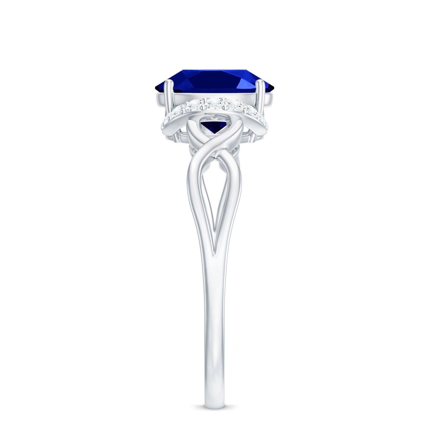 Certified 1.5 Carat Lab Grown Blue Sapphire Diamond Oval Engagement Ring with Crossover Shank