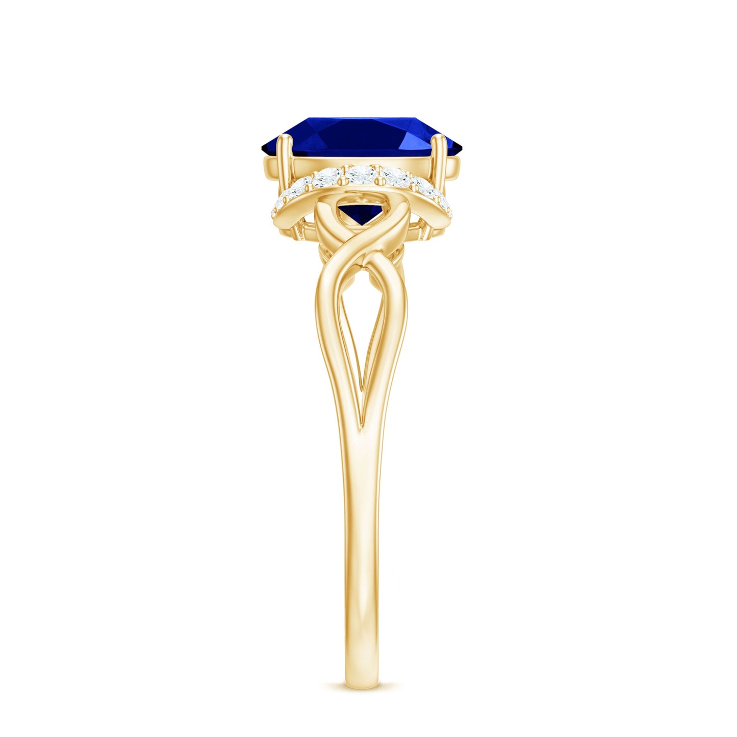 Certified 1.5 Carat Lab Grown Blue Sapphire Diamond Oval Engagement Ring with Crossover Shank