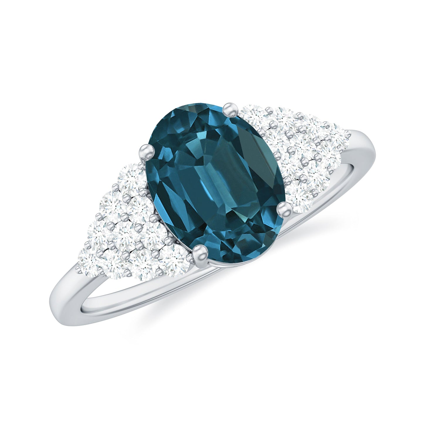 1 Carat Oval Cut London Blue Topaz Classic Engagement Ring with Diamond