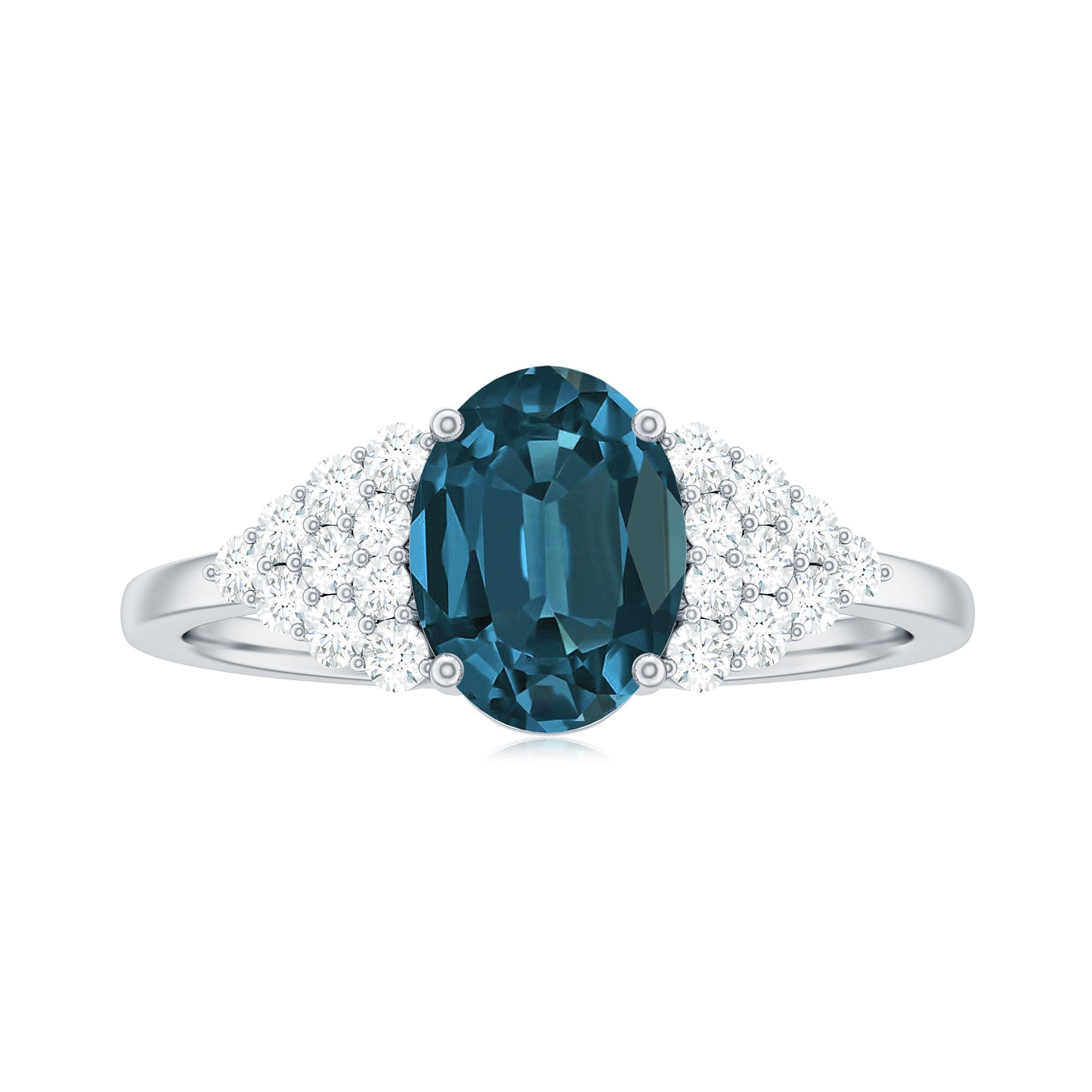 1 Carat Oval Cut London Blue Topaz Classic Engagement Ring with Diamond