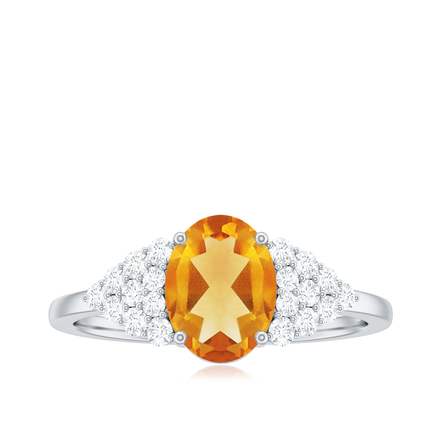 Natural Yellow Citrine Oval Engagement Ring with Diamond Side Stones