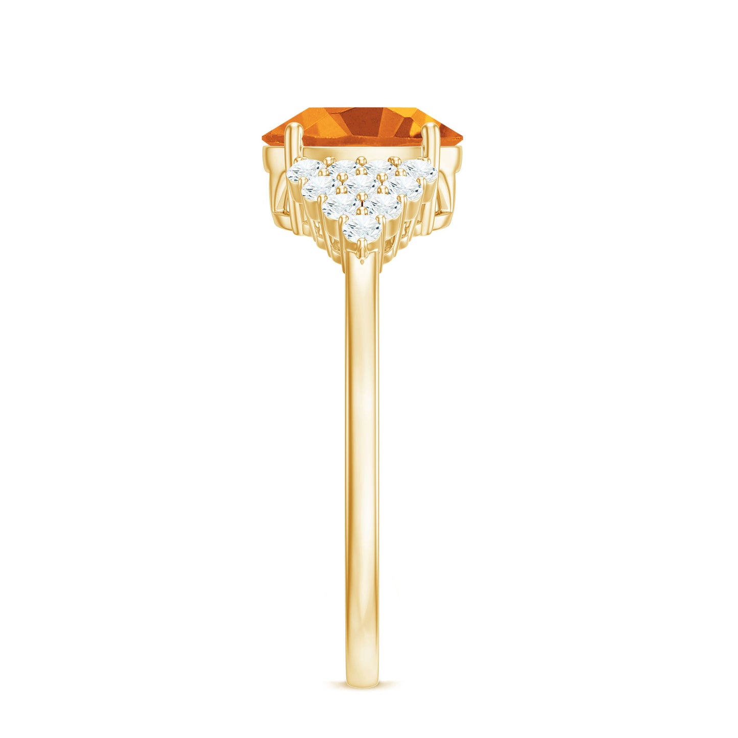Natural Yellow Citrine Oval Engagement Ring with Diamond Side Stones