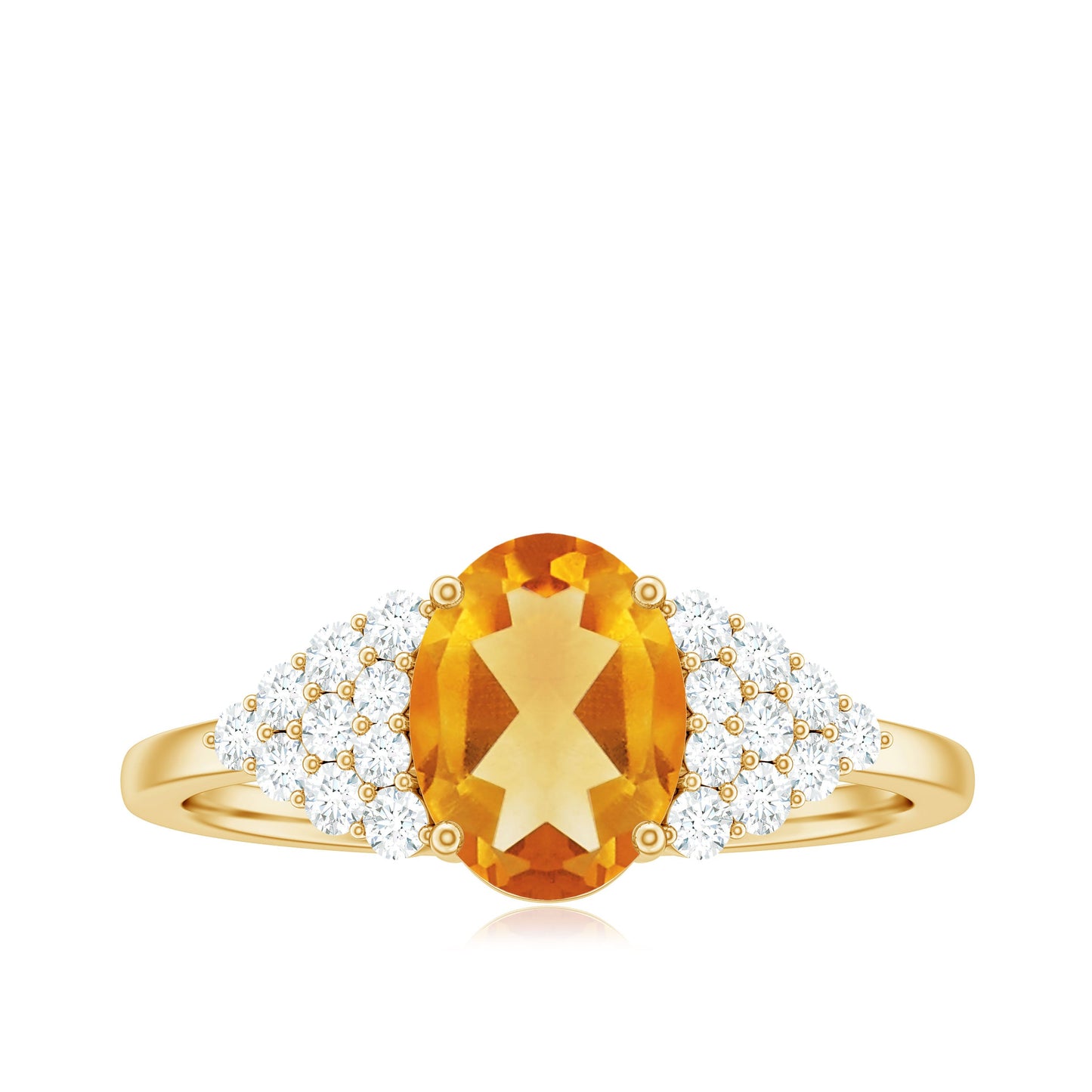 Natural Yellow Citrine Oval Engagement Ring with Diamond Side Stones
